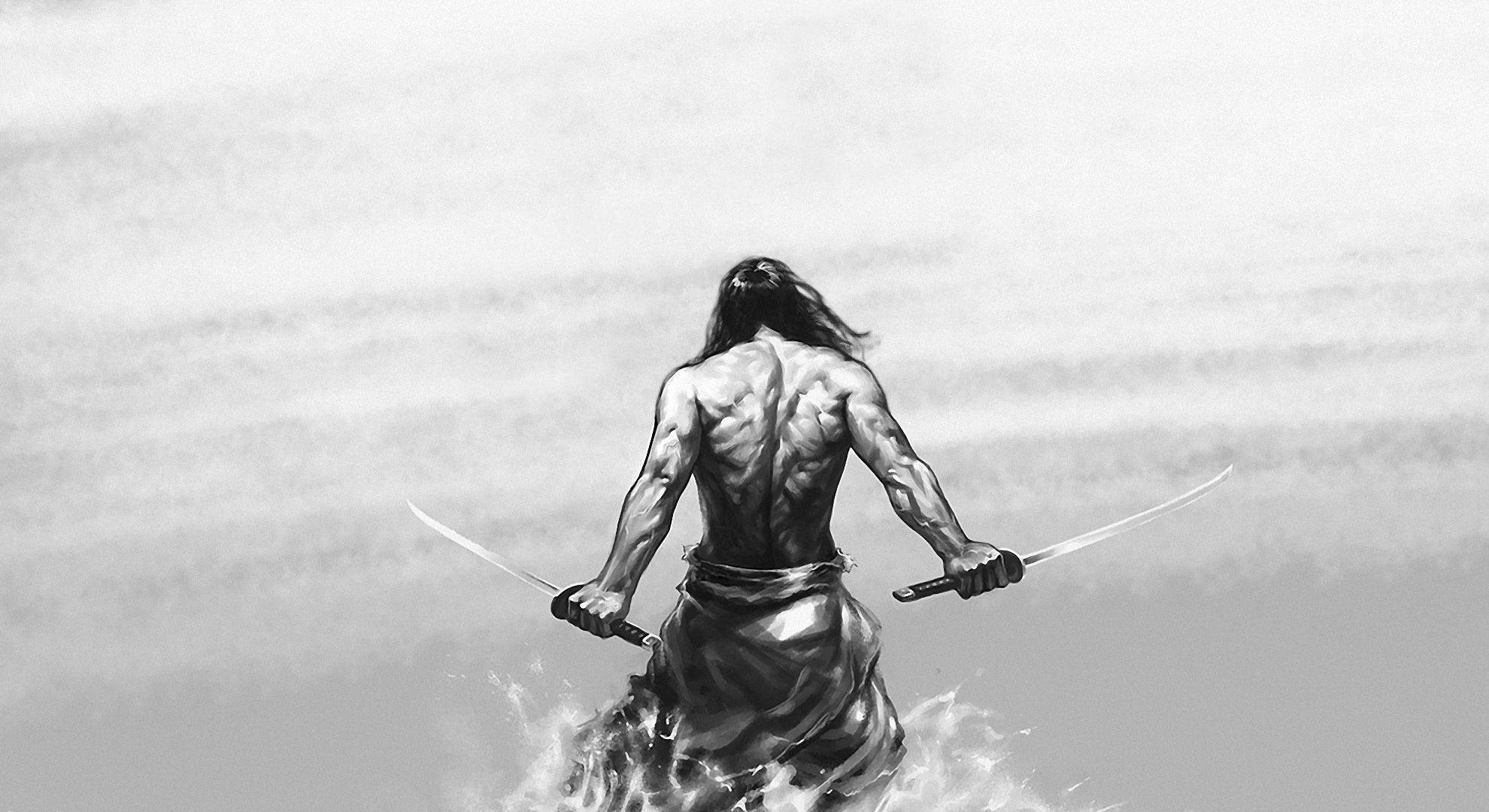 Japanilainen samurai vedessä Taustakuvat