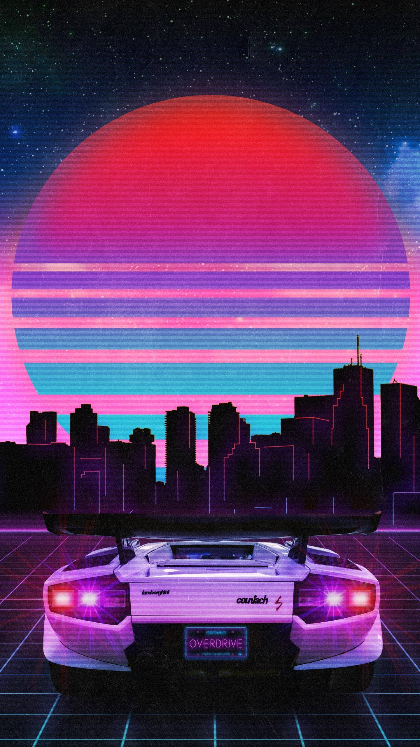 JDM-auton estetiikka vaporwave-auringonlaskulla Taustakuvat