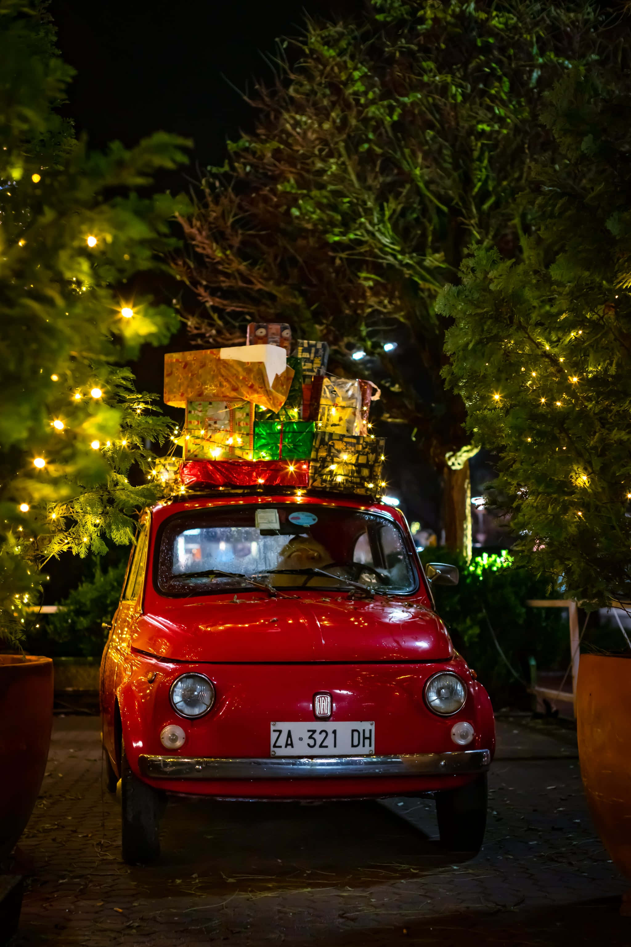 Jouluinen esteettinen Fiat 500 iPhone-kuva Taustakuvat