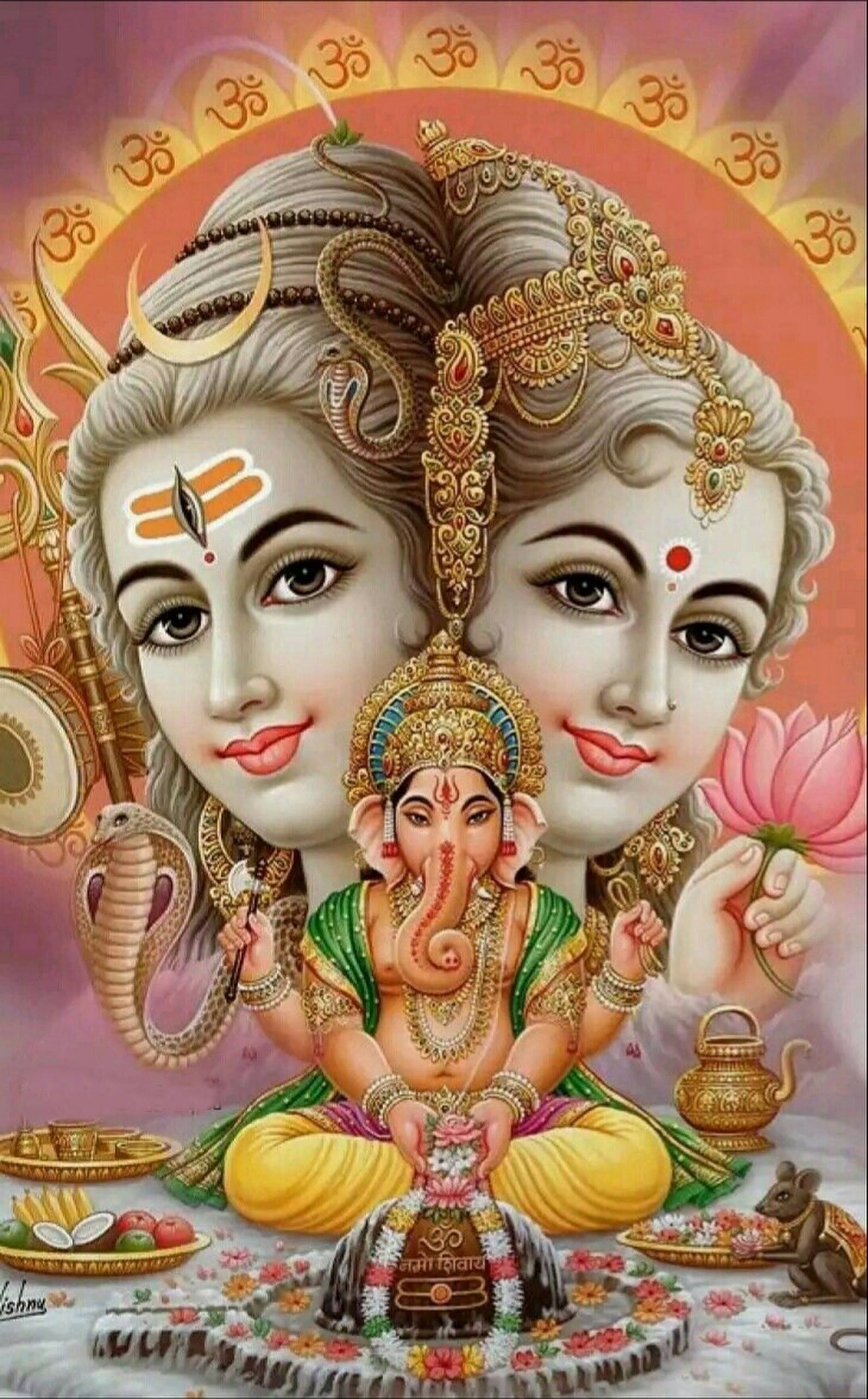 Juhlava Shiva Parvati Yhdistynyt Pää Ja Ganesha Taustakuvat