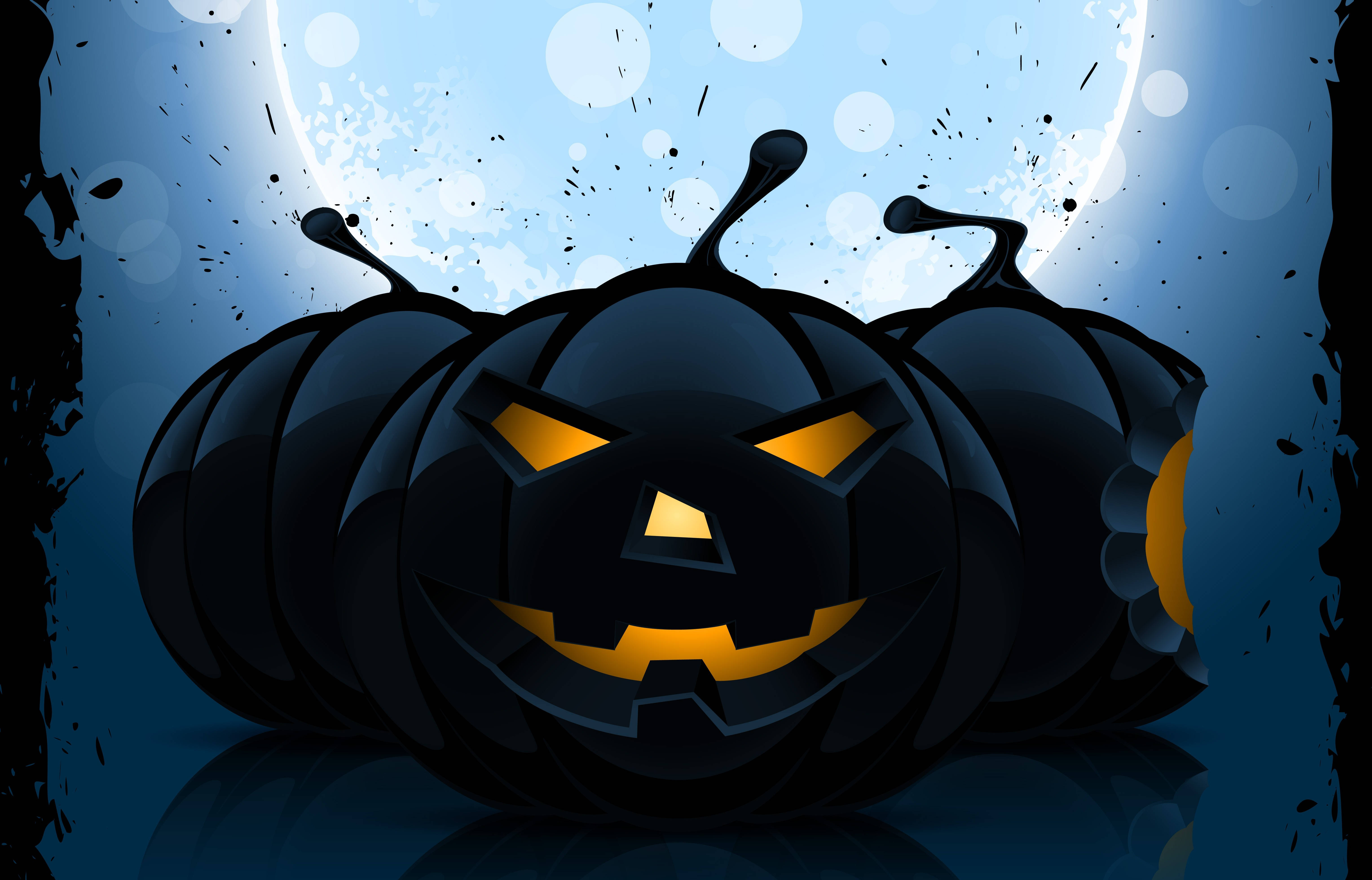 Juhlista pelottavaa Halloweenia hehkuvalla mustalla kurpitsalla Taustakuvat