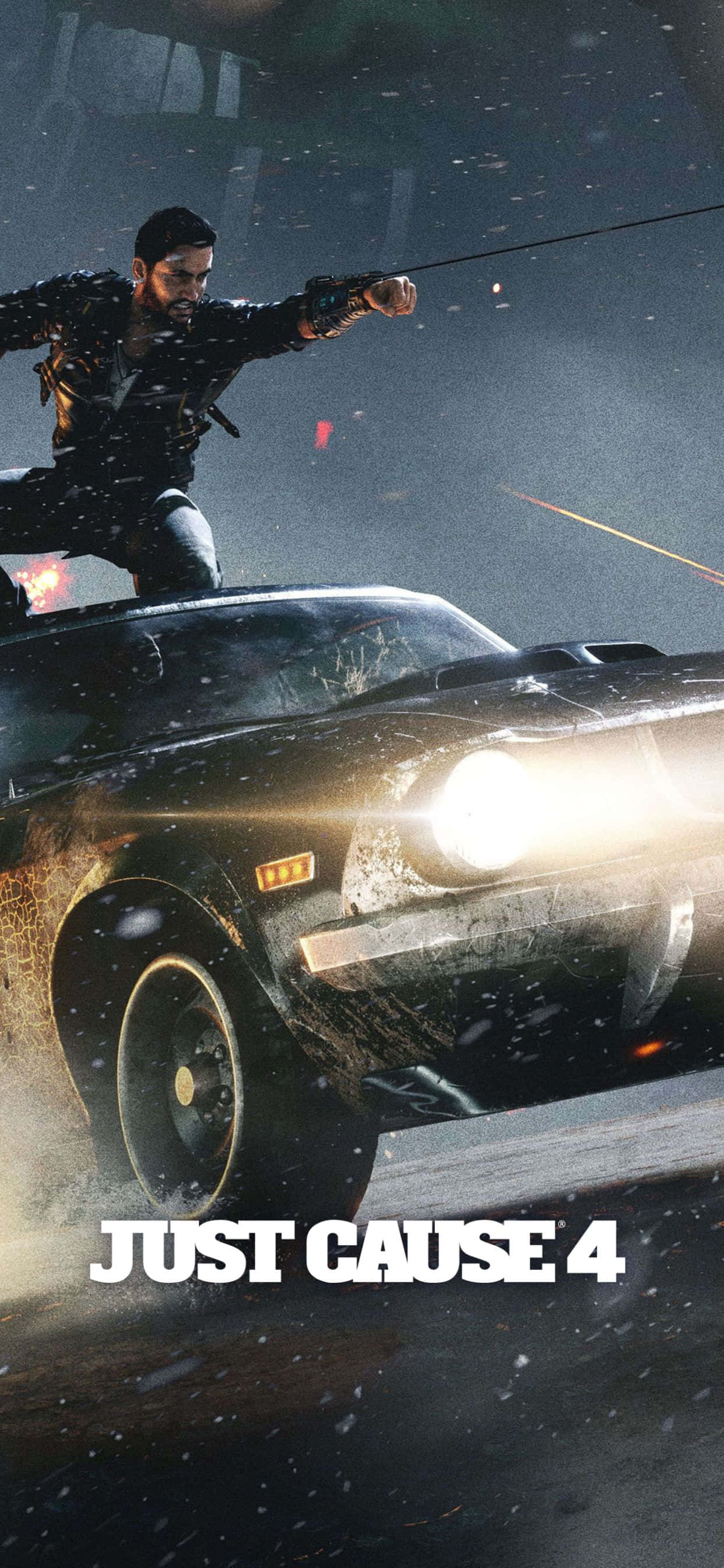 just cause 4 -juliste, jossa mies ajaa autoa Taustakuvat