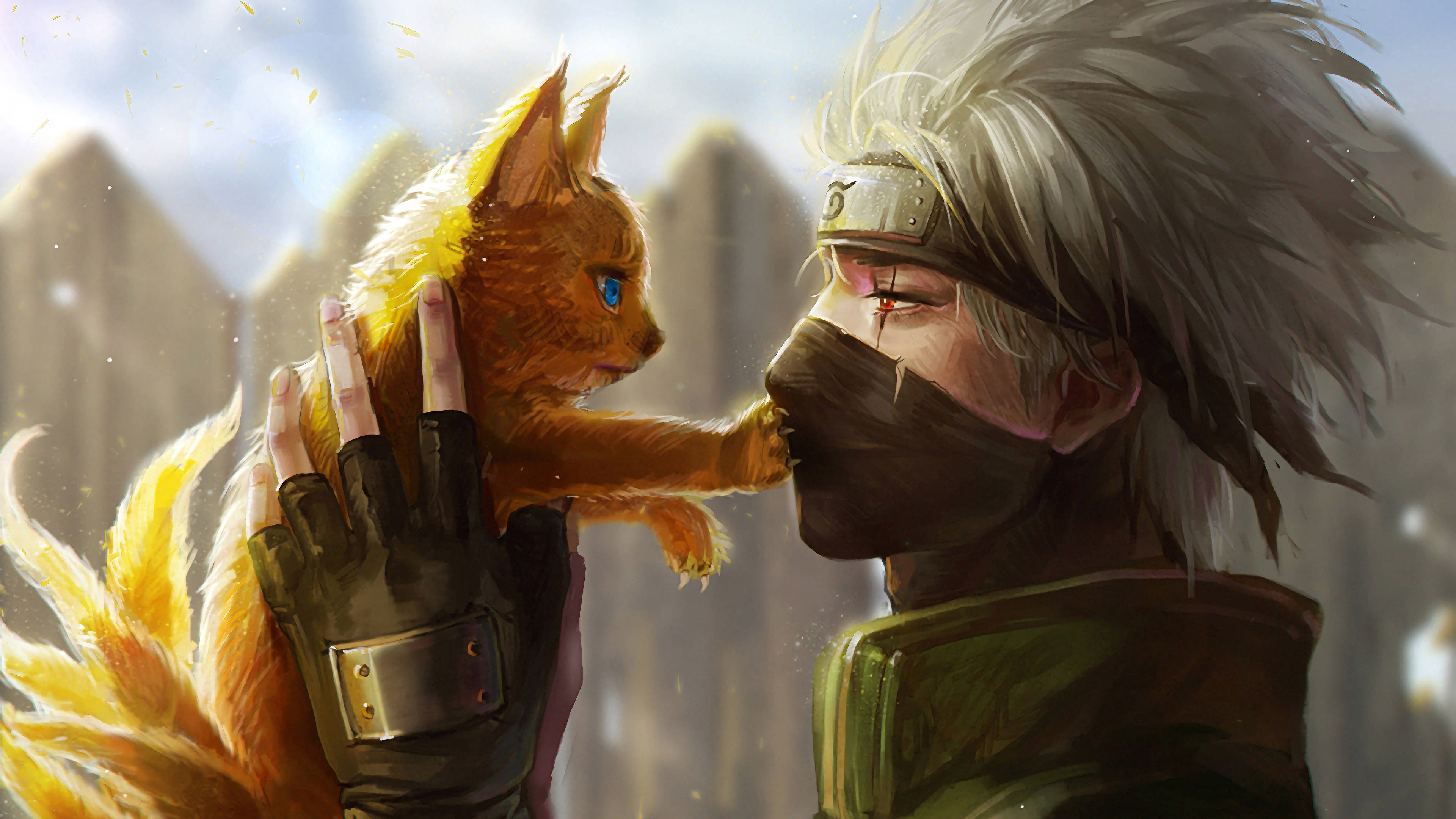 Kakashi 4K pitelee yhdeksänhäntäistä kissaa Taustakuvat