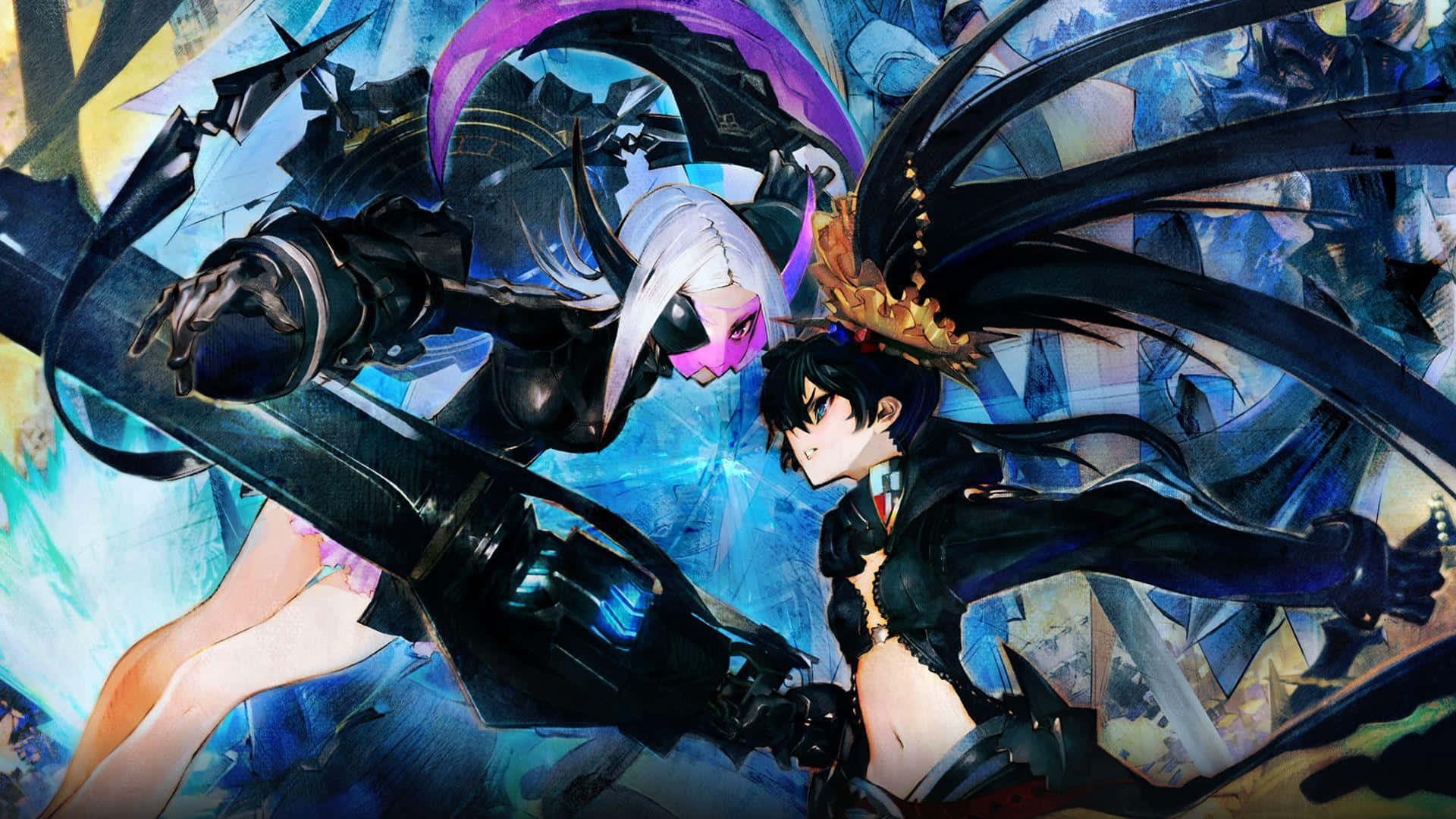 Kaksi anime-taistelijaa valmiina taisteluun Taustakuvat