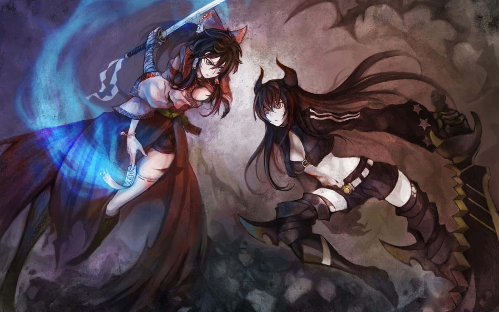 kaksi anime-tyttöä miekkojen kanssa taustalla Taustakuvat