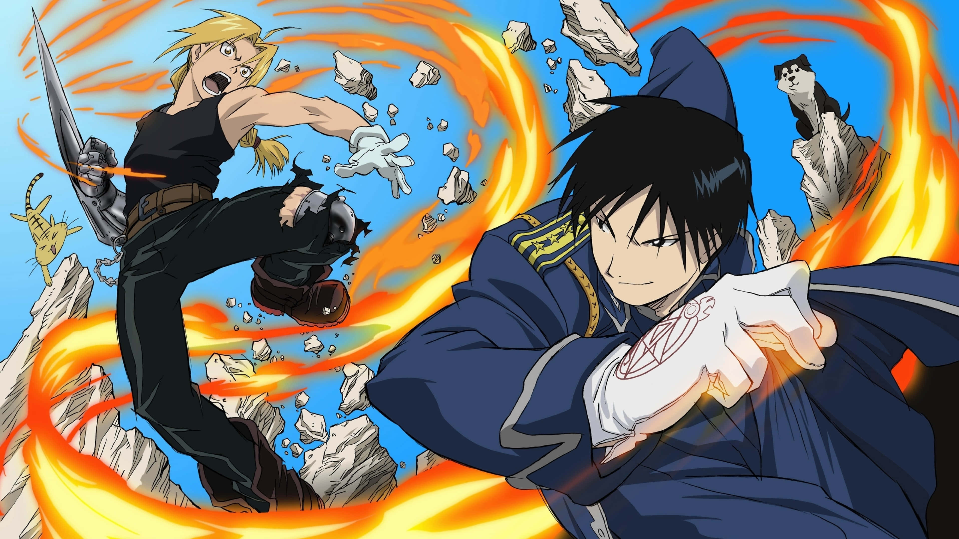 kaksi animehahmoa taistelemassa tulen kanssa Taustakuvat