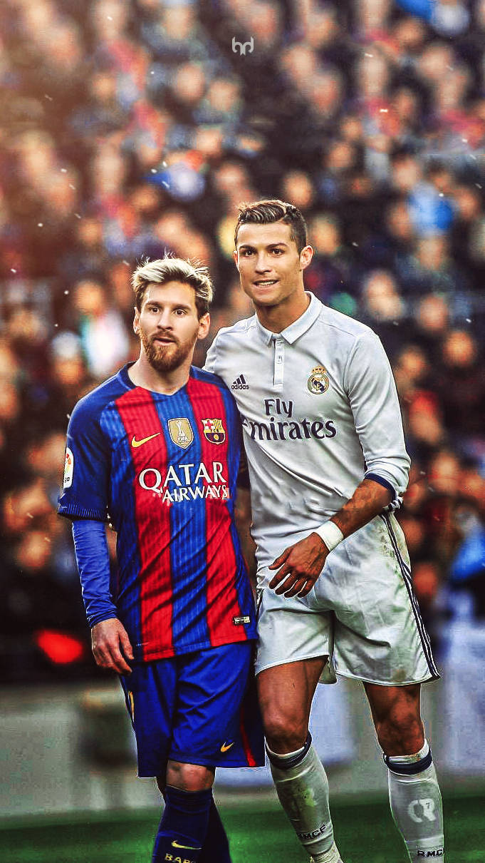 Jalkapallotähdet Lionel Messi ja Cristiano Ronaldo -taustakuva