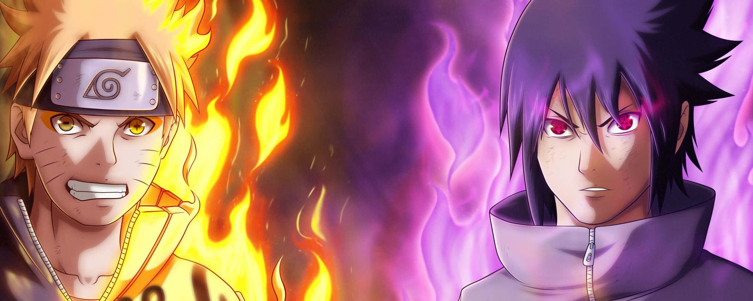 Kaksoisnäyttö Anime Naruto vs. Sasuke Taustakuvat
