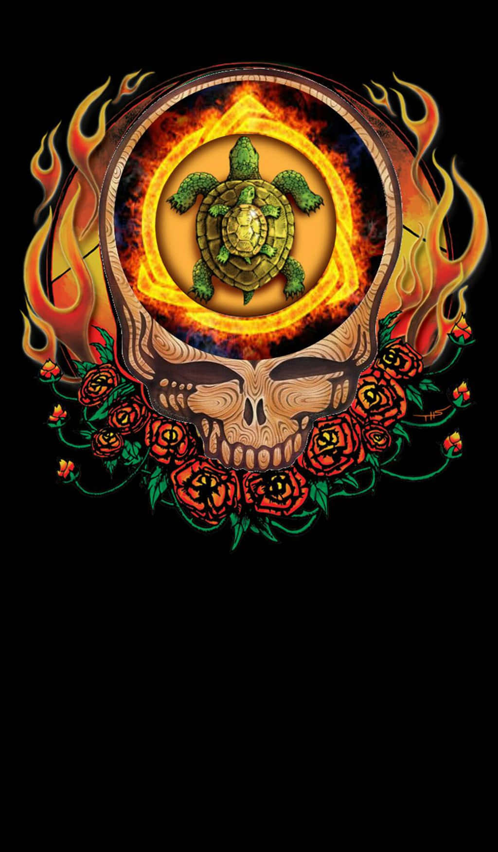 Kallo, jossa kilpikonna Grateful Dead -aiheisena iPhone-kuvana Taustakuvat