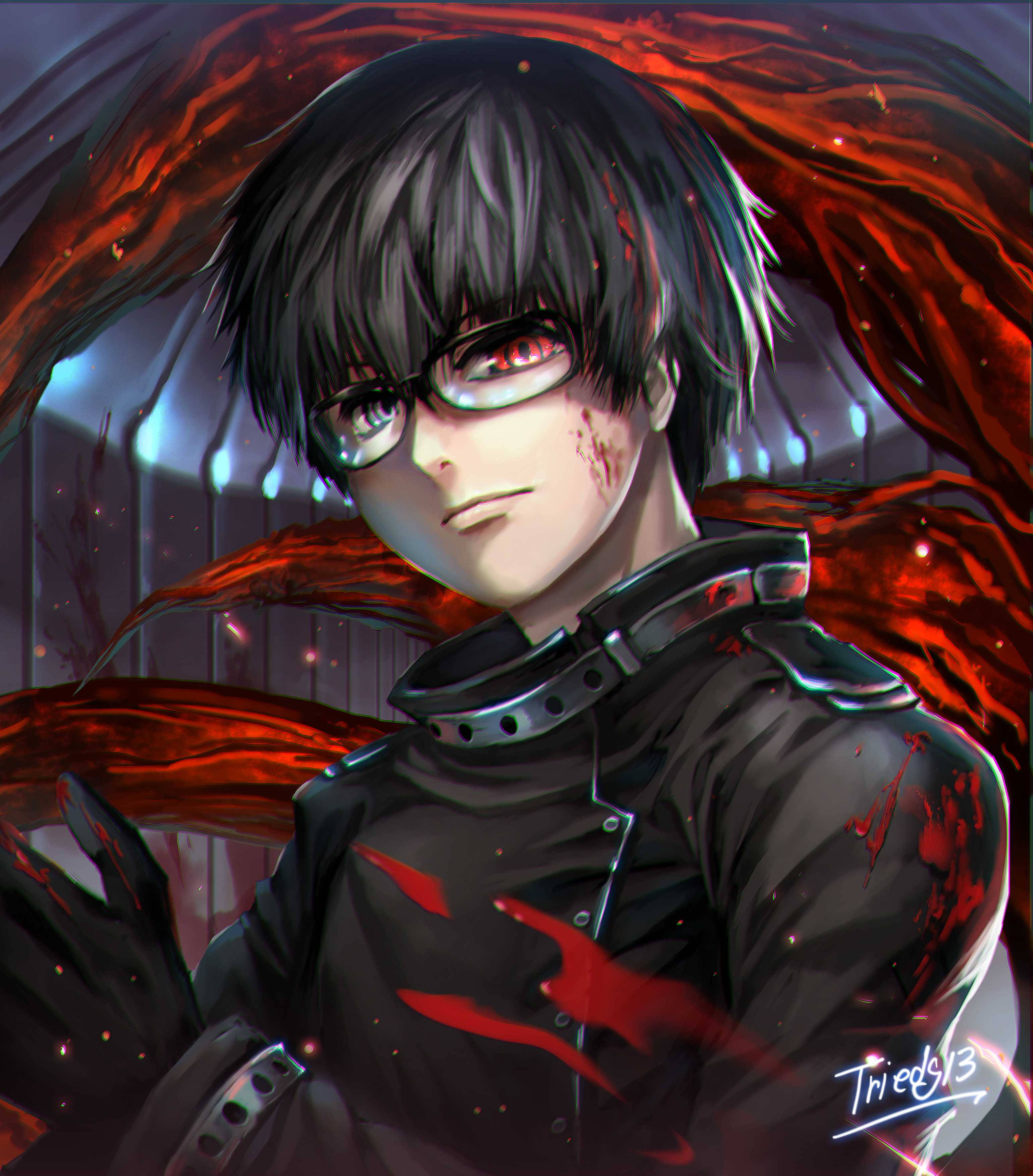 Kaneki Ken tyylikkäässä mustassa takissa Taustakuvat