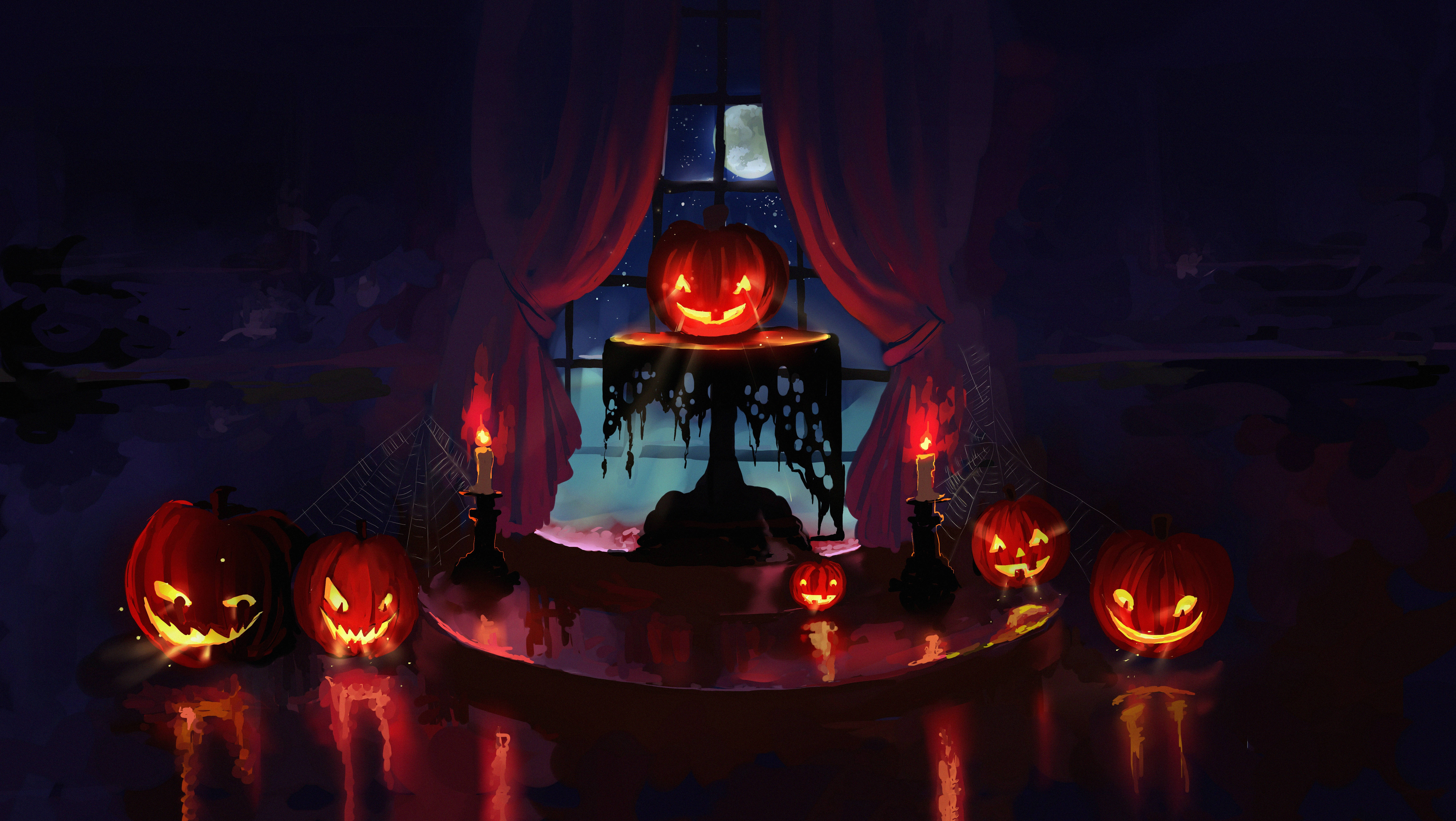 Karmiva Halloween-asetelma kurpitsoilla ja kynttilöillä Taustakuvat