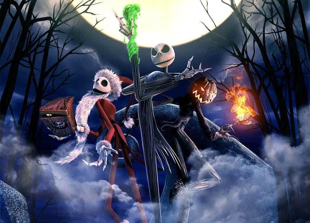Karmiva kohtaus Disneyn Painajainen ennen joulua -elokuvasta. Taustakuvat