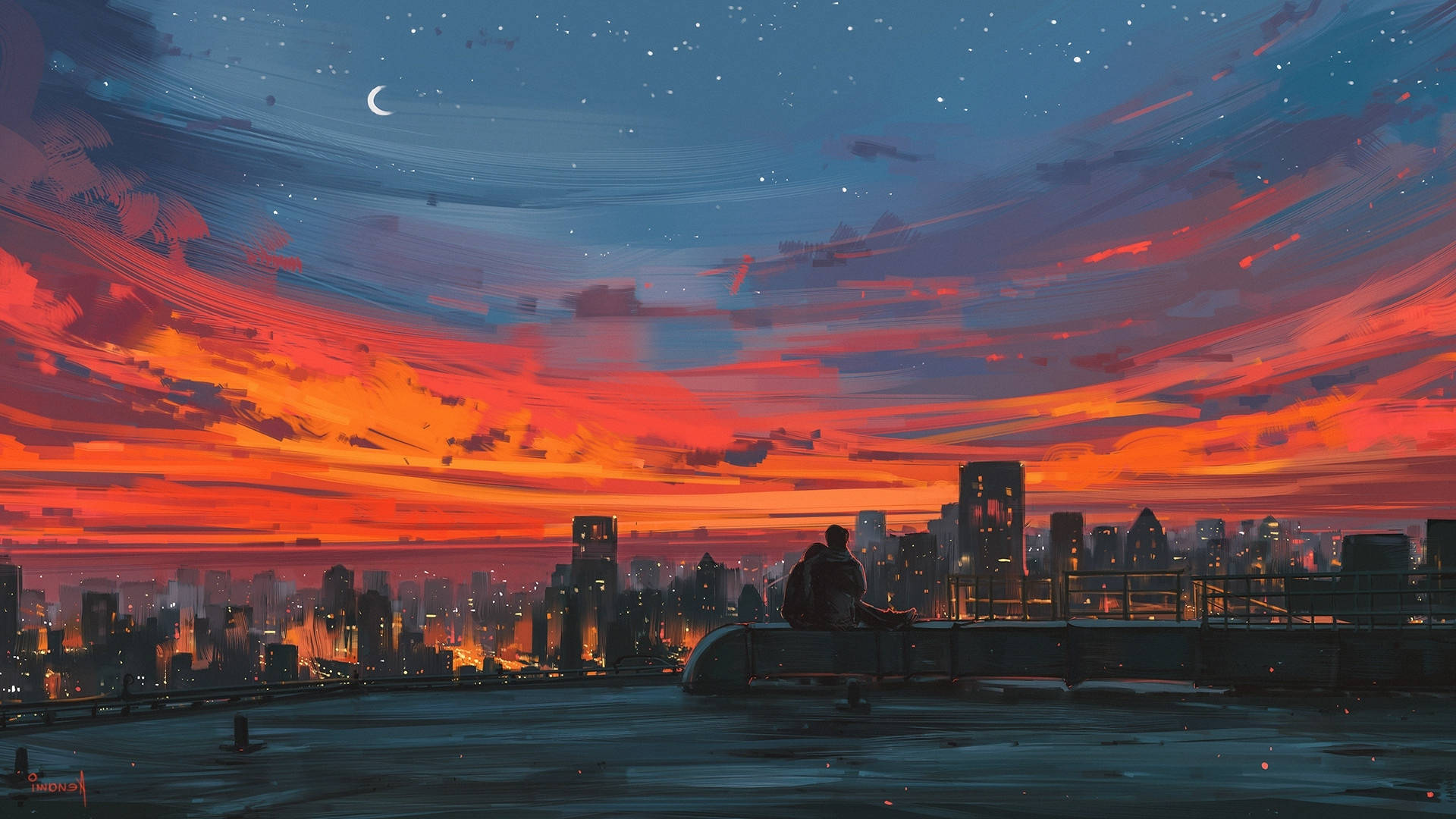 Kaunis anime auringonlasku pariskunta Taustakuvat