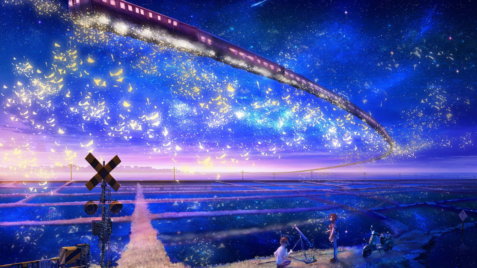 Kaunis animepari katselee taianomaista taivasta Taustakuvat