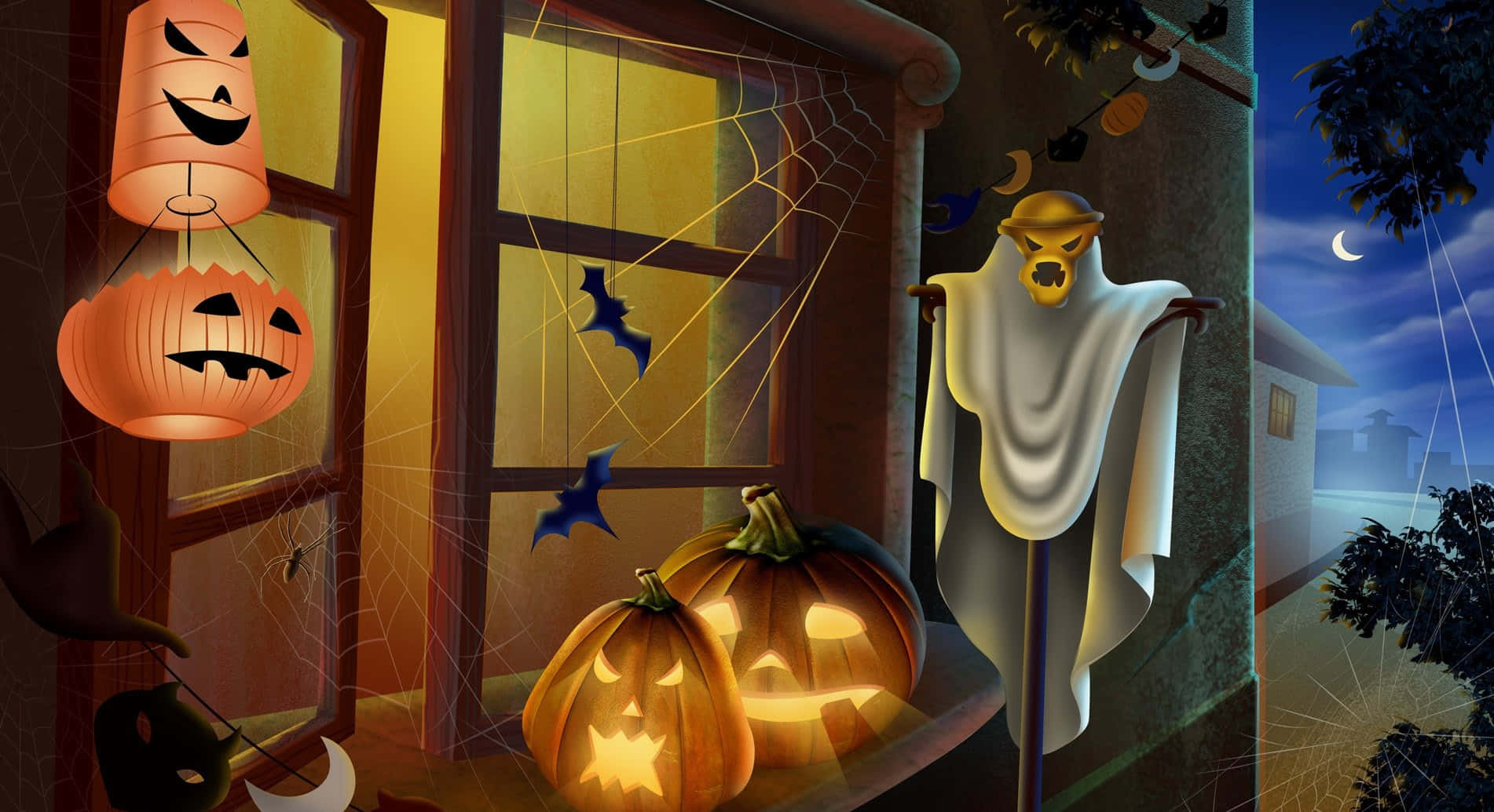 Kaunis Halloween-koristeltu talo Taustakuvat