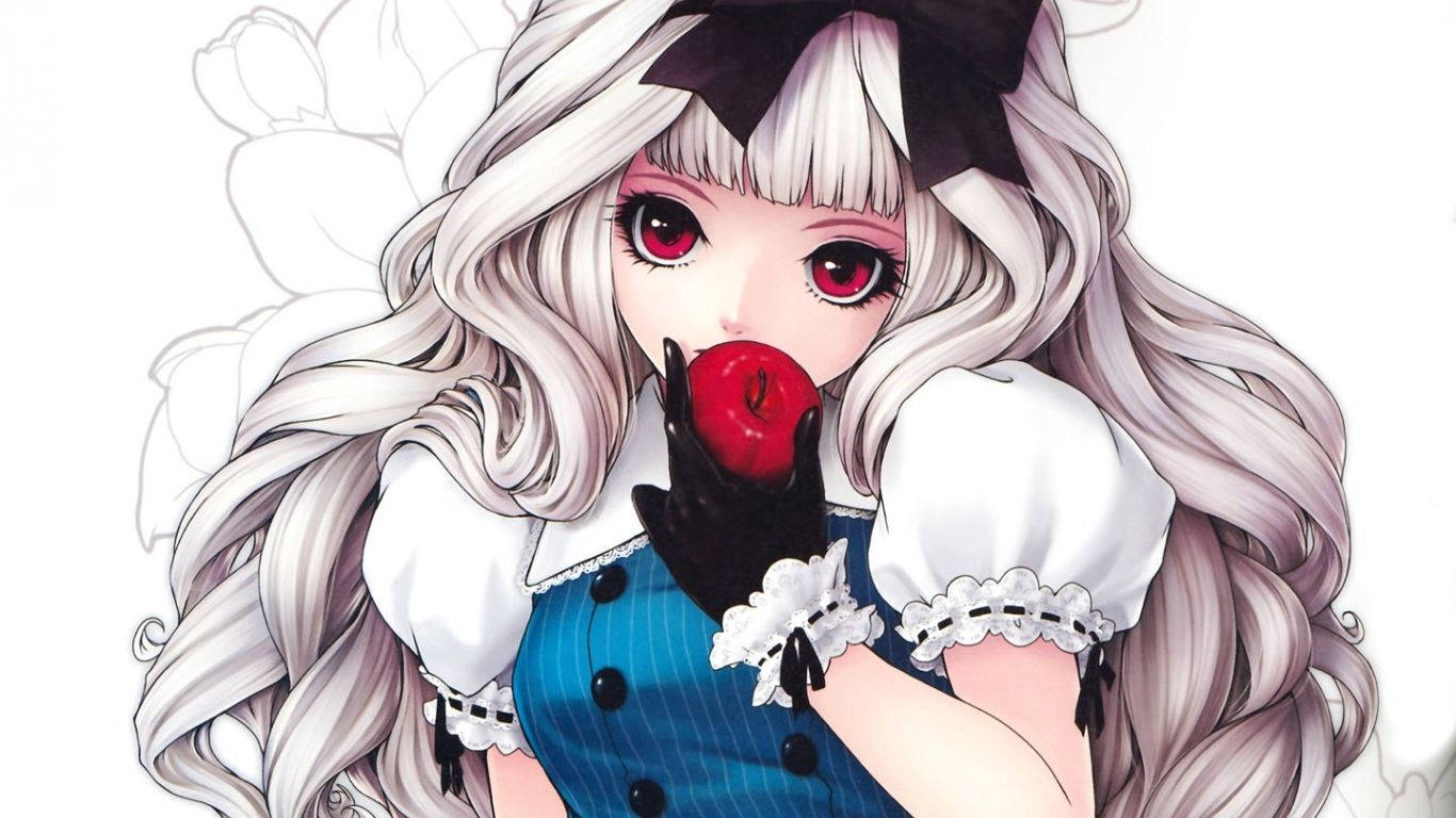 Kawaii Anime Alice Ihmemaassa omena suussa Taustakuvat