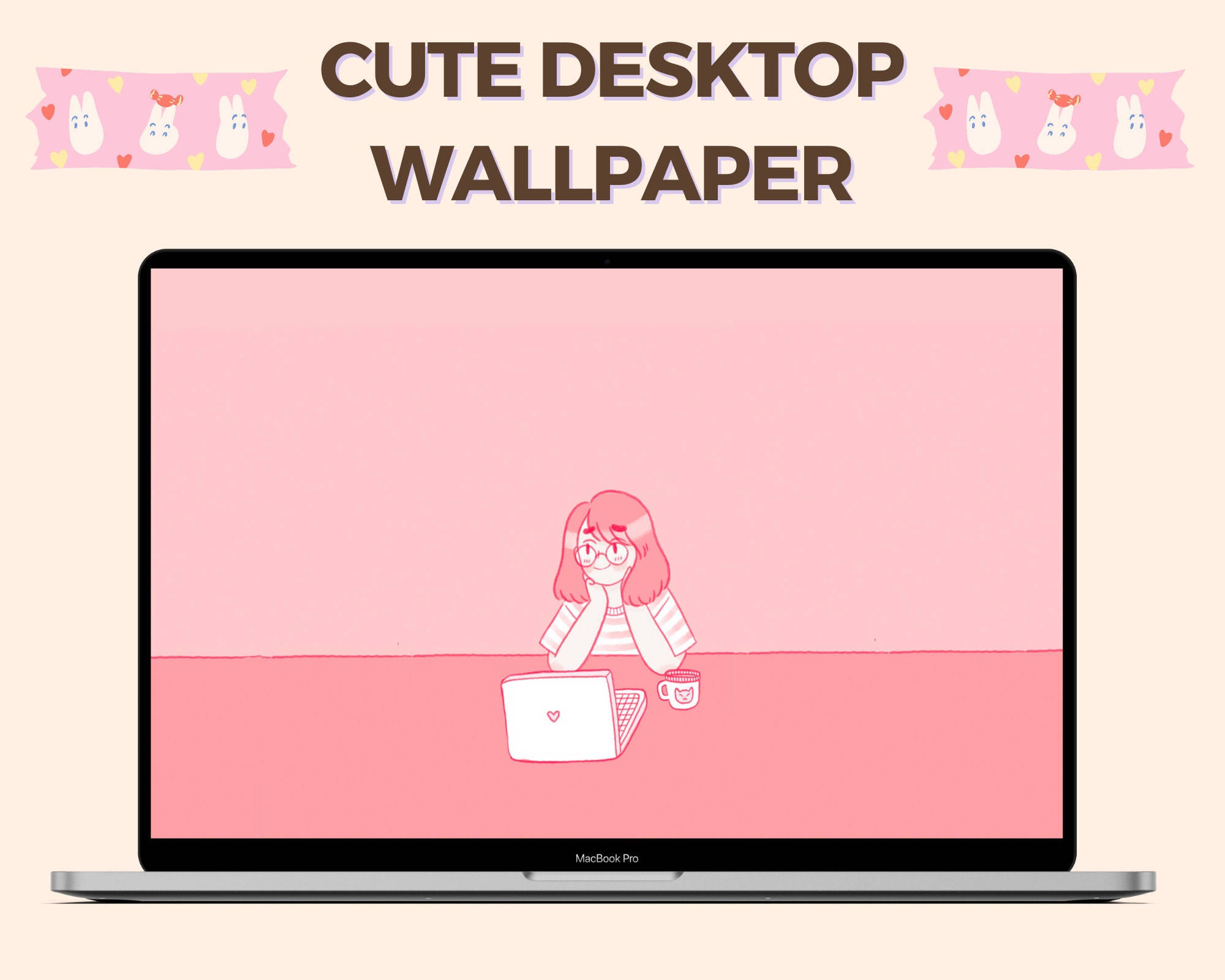 Kawaii-estetiikan tietokoneen työpöytä Taustakuvat