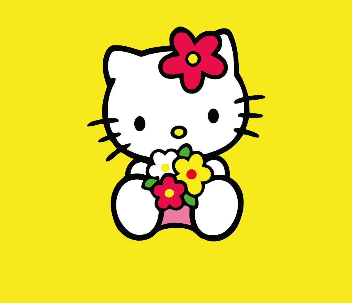 Keltainen Hello Kitty PFP kukkien kanssa Taustakuvat