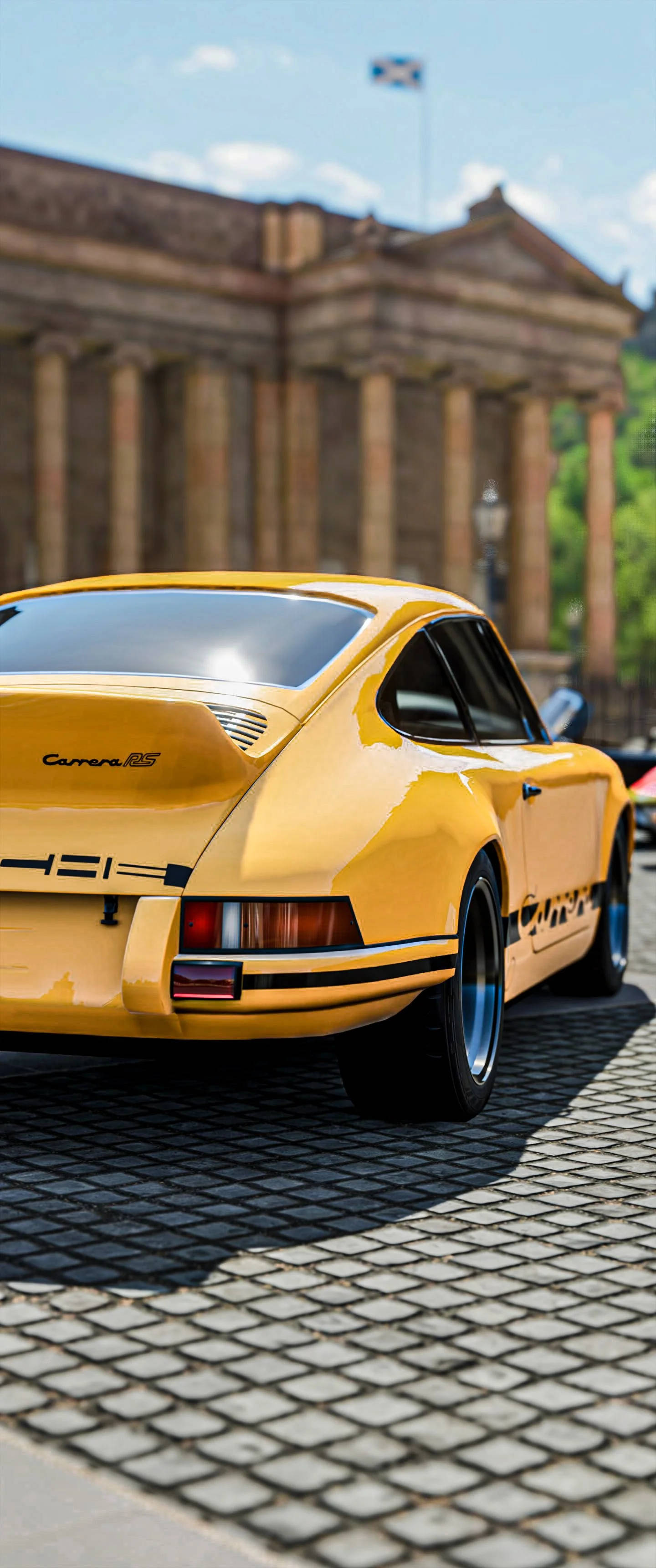 Keltainen Porsche 911 Pysäköitynä Ulkona Taustakuvat
