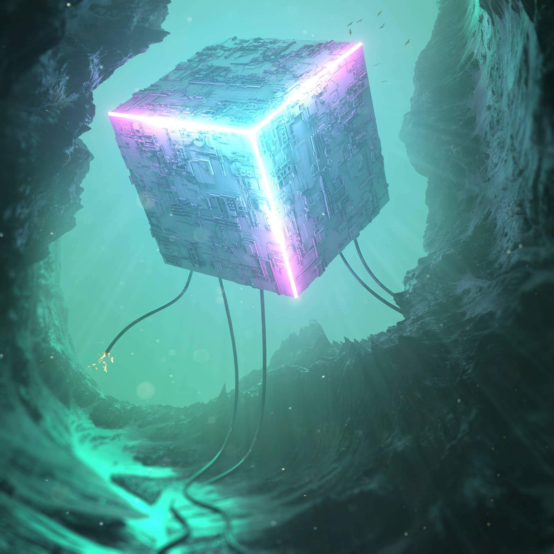 3D-neon kelluva kuutio -taustakuva