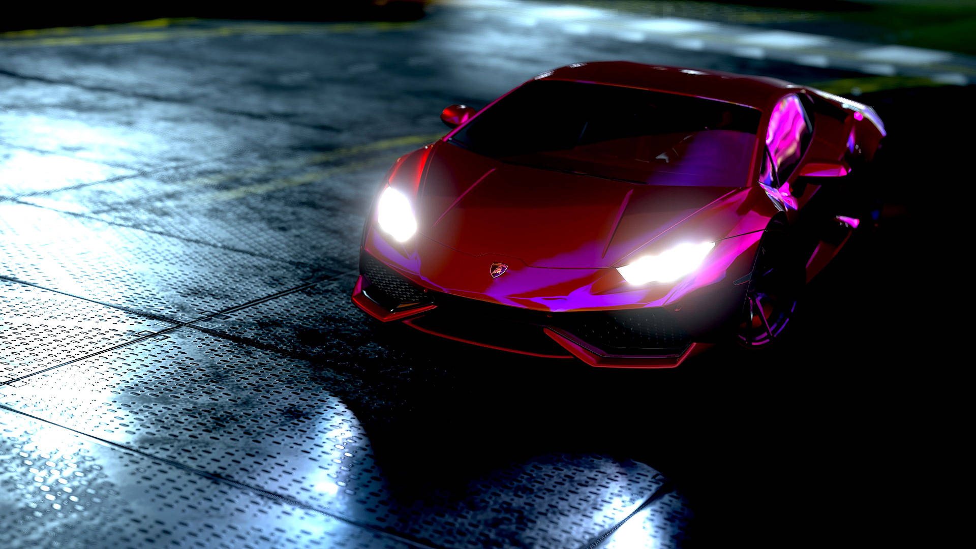 Punainen Lamborghini Huracan neonvaloissa -taustakuva.