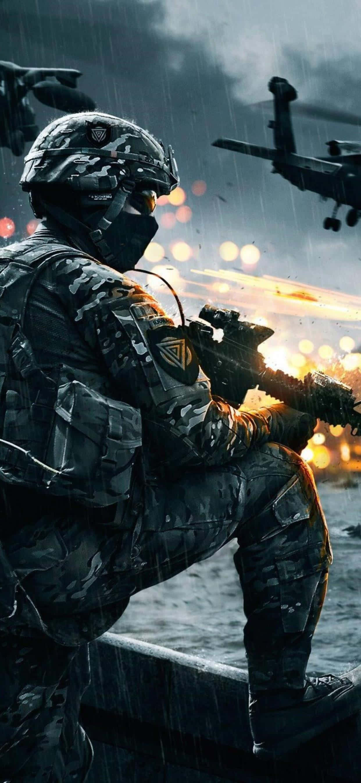 Koe intensiivistä Battlefield-toimintaa iPhone Xs Maxilla Taustakuvat