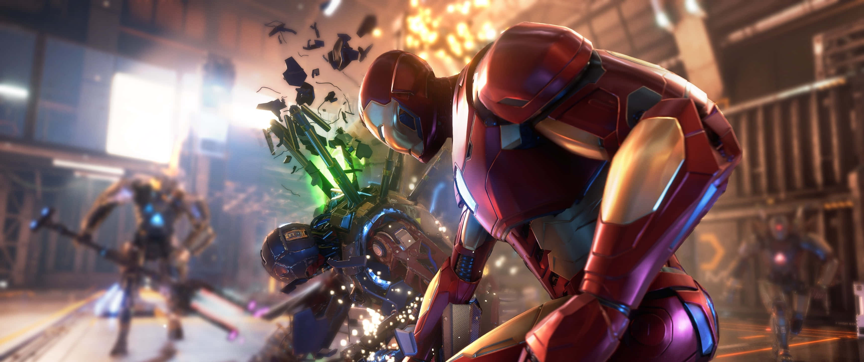 kohtaus videopelistä, jossa on Iron Man ja muita hahmoja Taustakuvat
