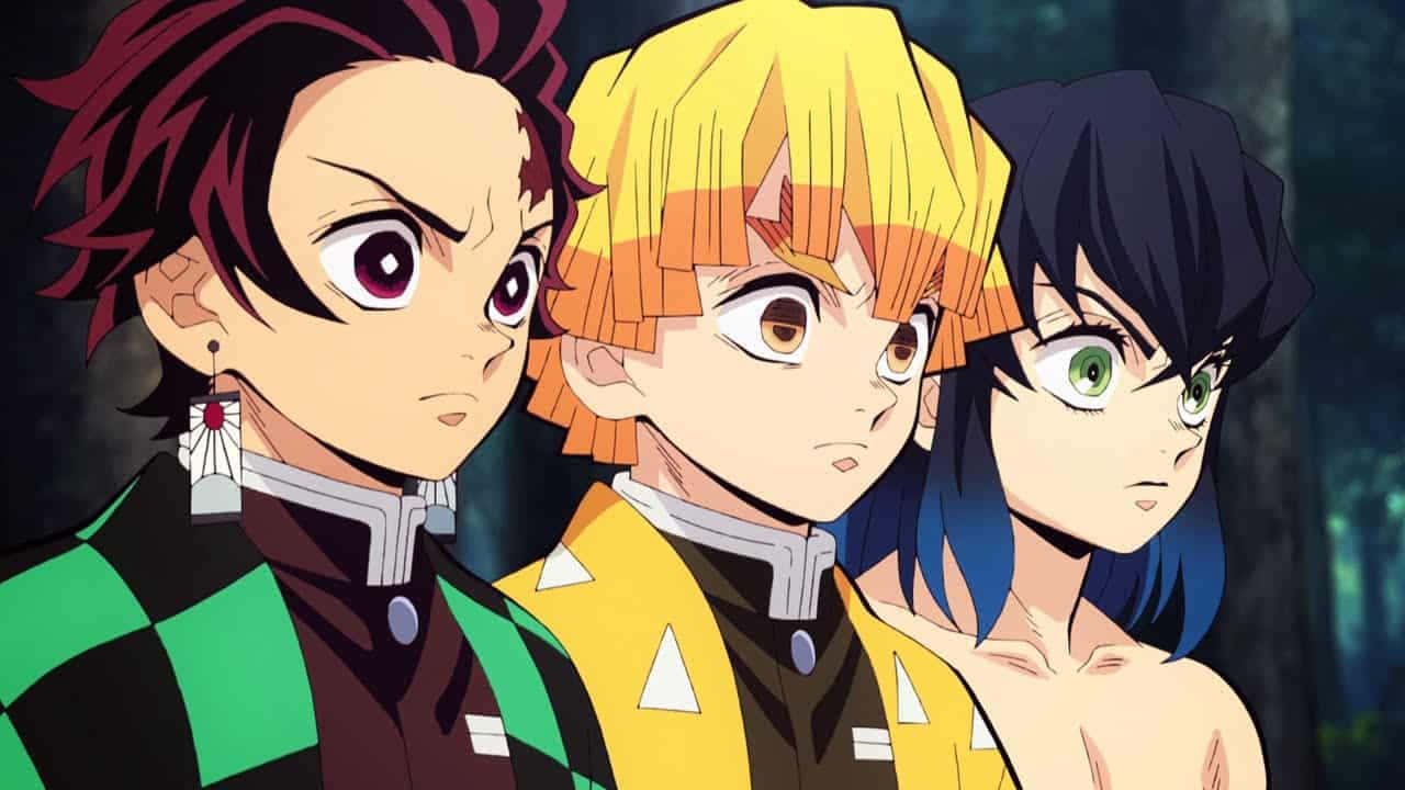 Kolme animehahmoa seisoo metsässä Taustakuvat