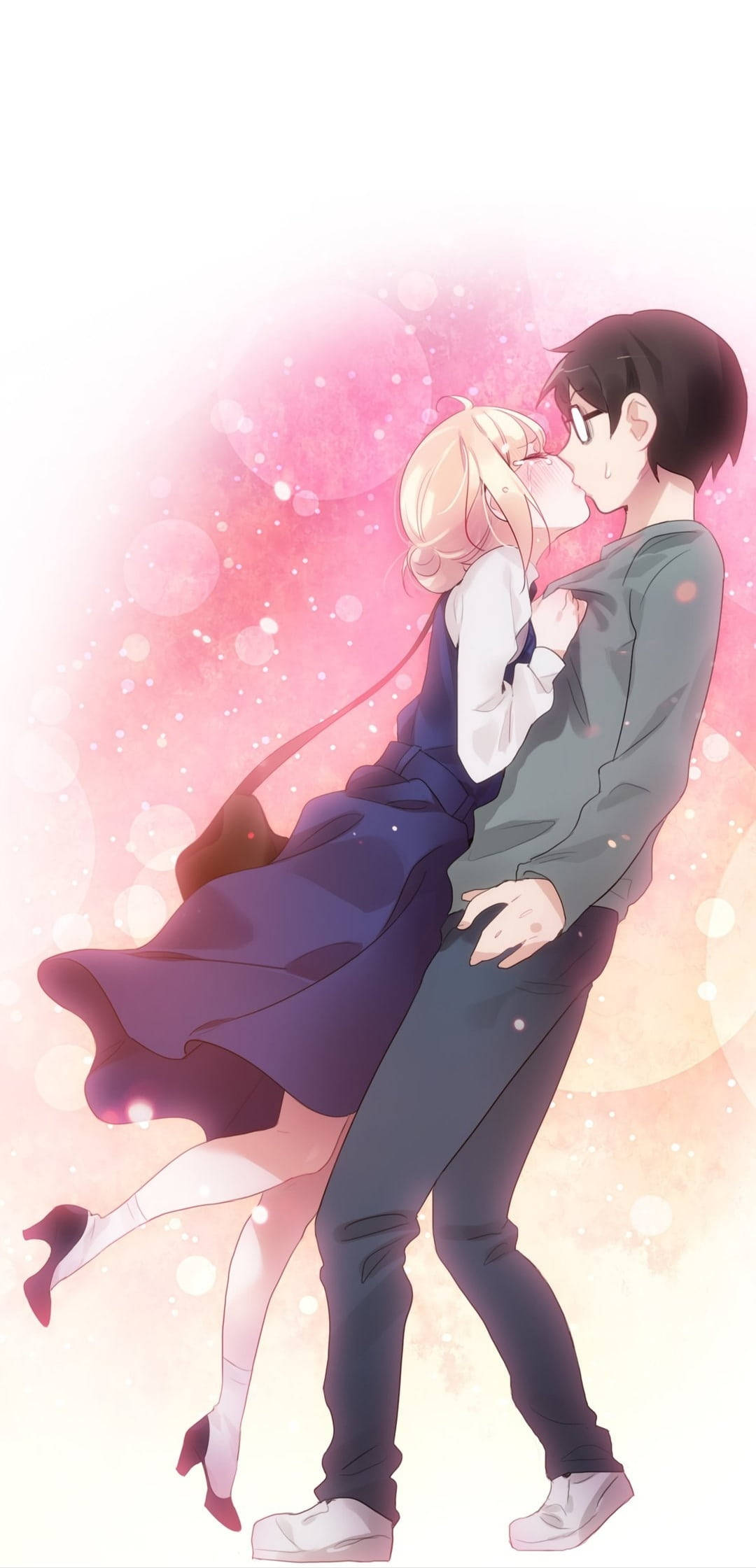 Kosei ja Kaori anime pari suutelevat Taustakuvat