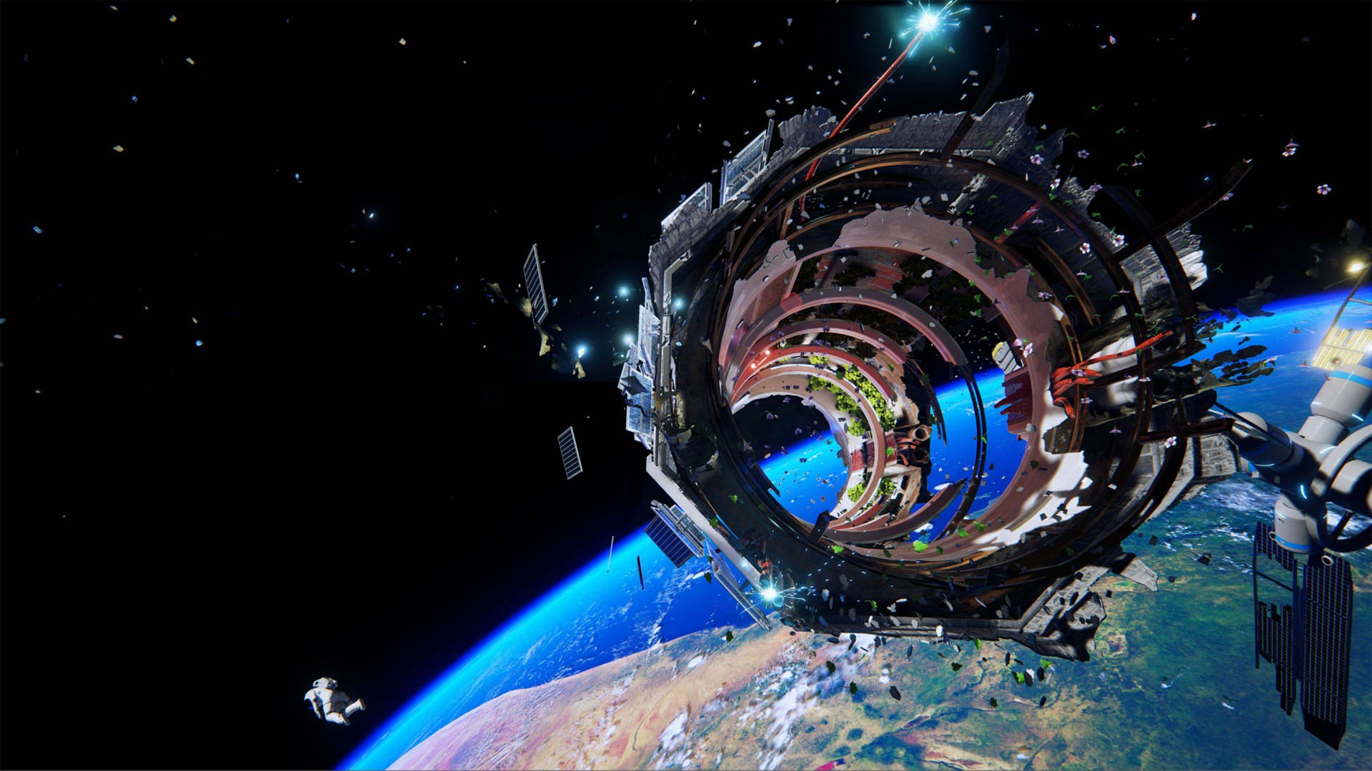 Satelliitit leijumassa avaruudessa 4k-taustakuva.