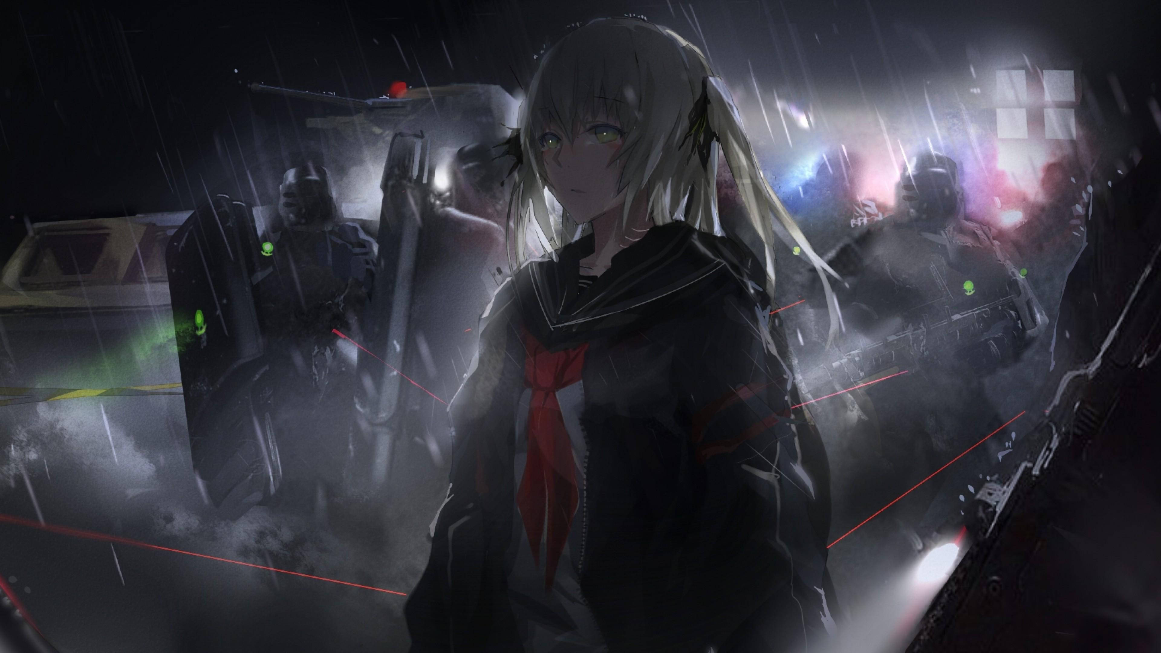 Koulutyttö tumma anime-estetiikka työpöytä Taustakuvat