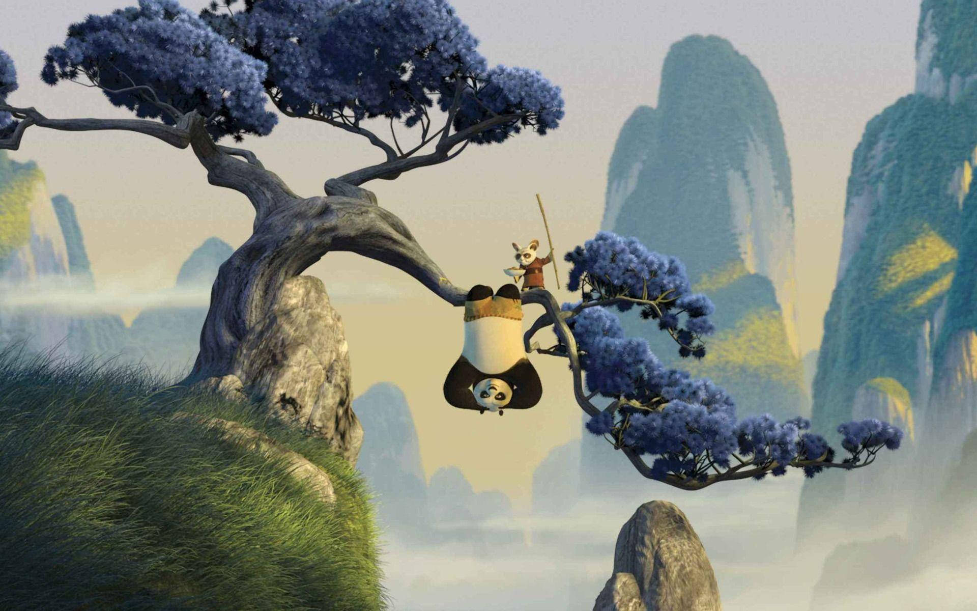 Kung Fu Panda ja Shifu harjoittelemassa yhdessä Taustakuvat