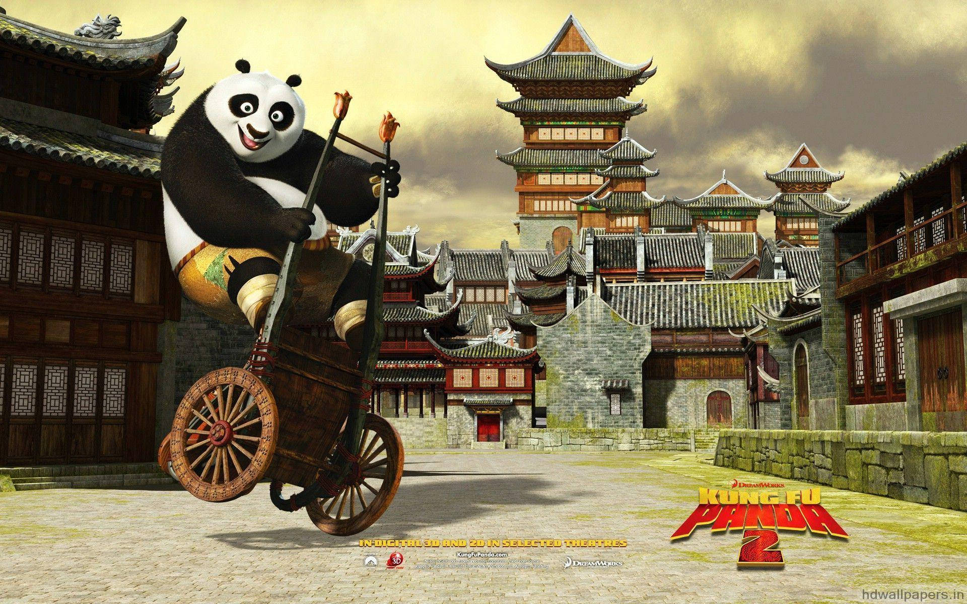 Kung Fu Panda liukumassa kottikärryillä Taustakuvat