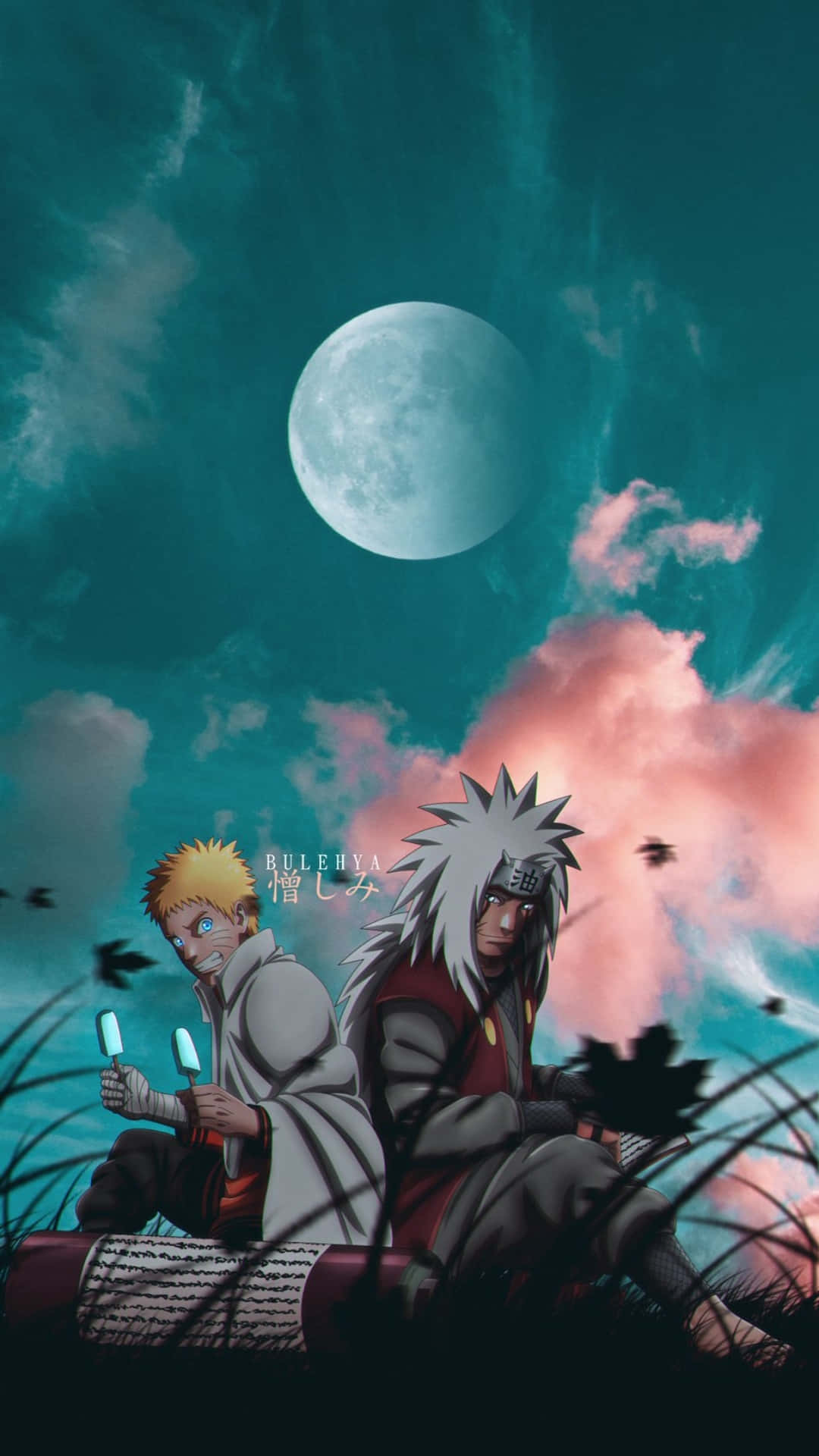 Kuun alla Jiraiya ja Naruto esteettinen puhelin Taustakuvat