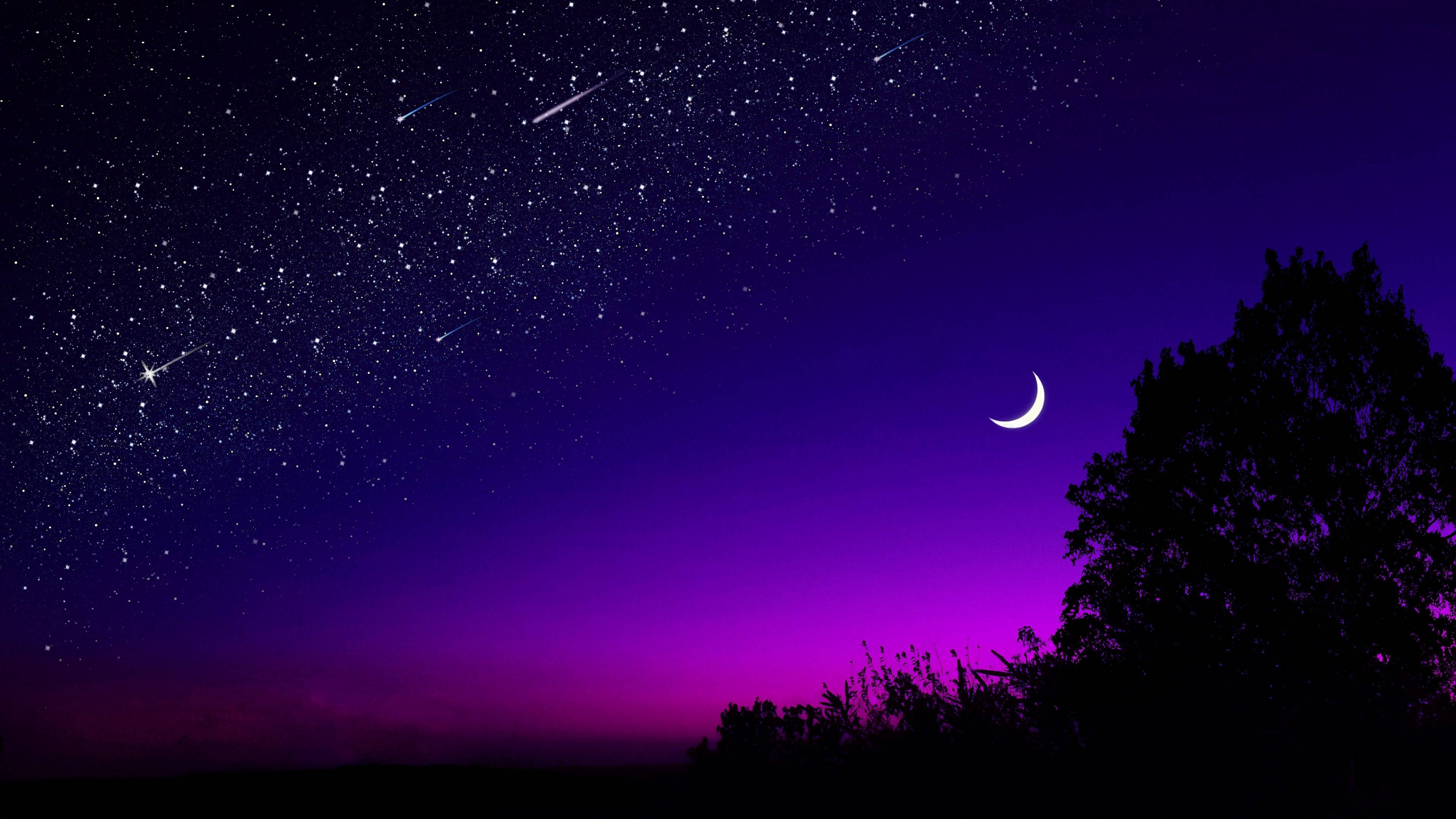 Kuun sirppi 4K violetti esteettinen Taustakuvat