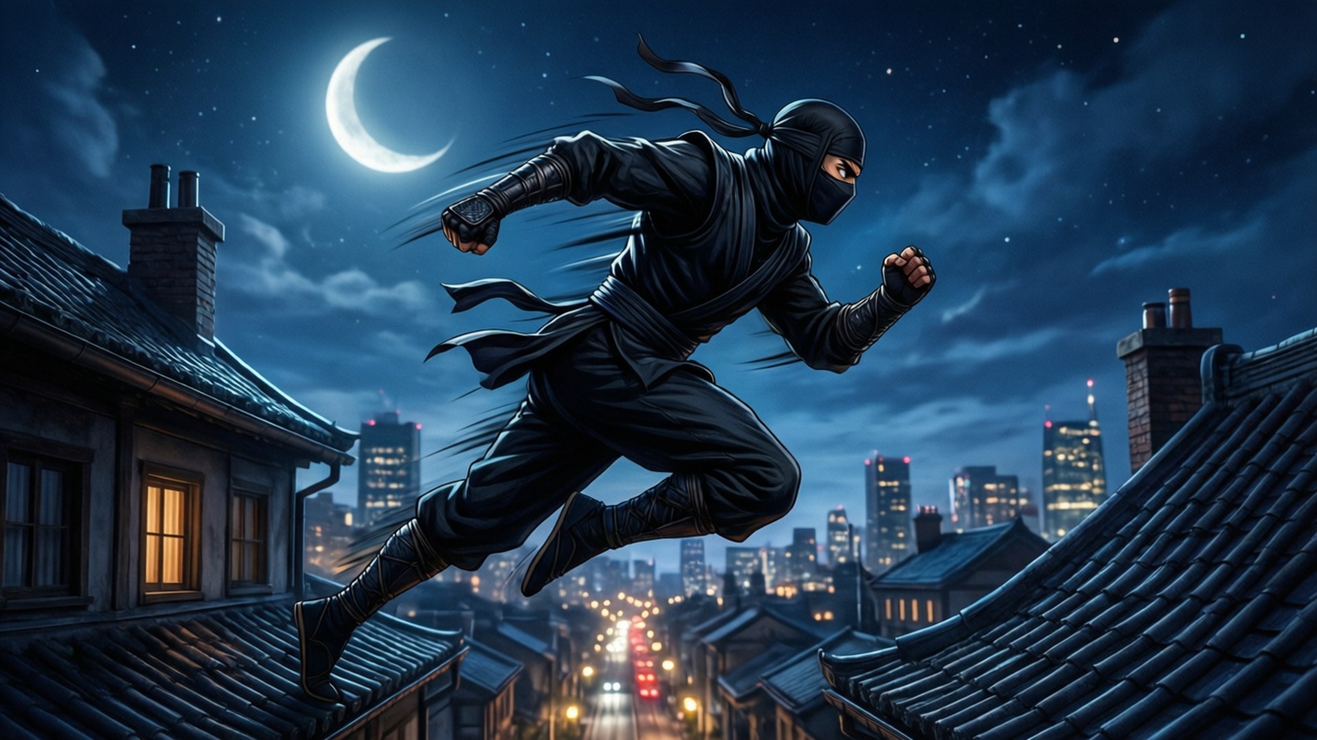 Kuutamossa juokseva ninja Taustakuvat