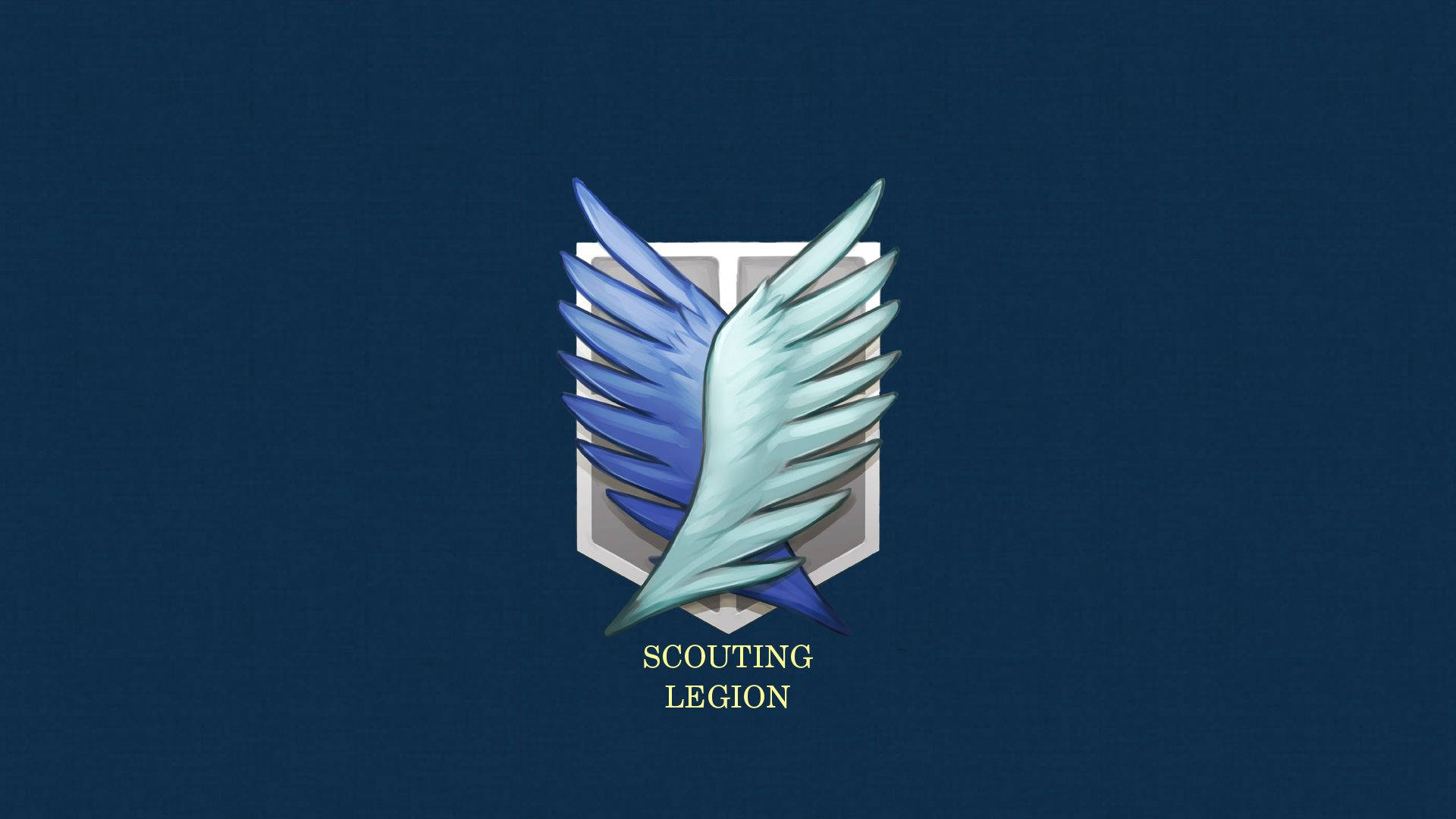 Tiedustelujoukko eli Scouting Legion -Vapauden siivet -tunnus yksinkertaisella sinisellä taustalla, Attack on Titan -taustakuva.