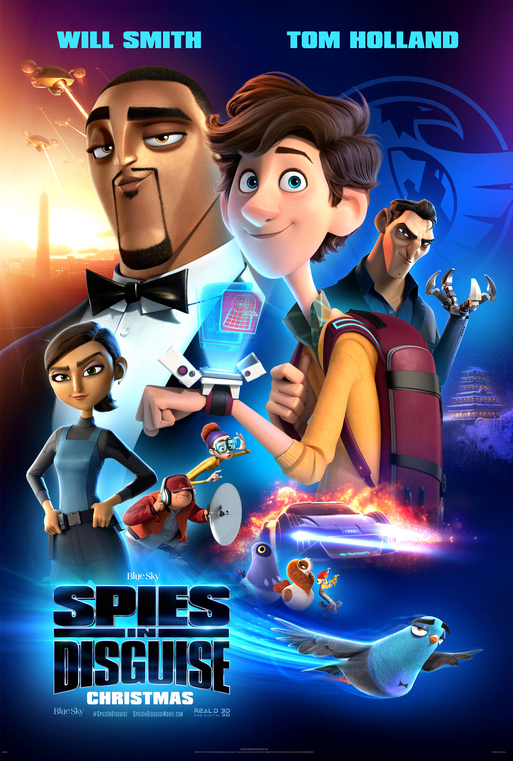 Kuvateksti: Jännittävä uusi juliste animaatioelokuvasta Spies in Disguise Taustakuvat
