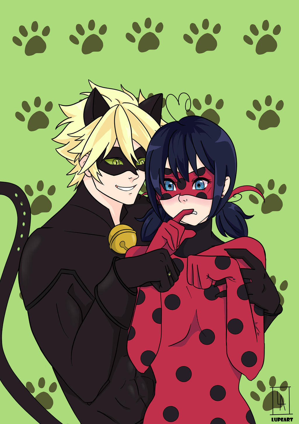 Ladybug ja Cat Noir suutelevat koiran kuvio Taustakuvat