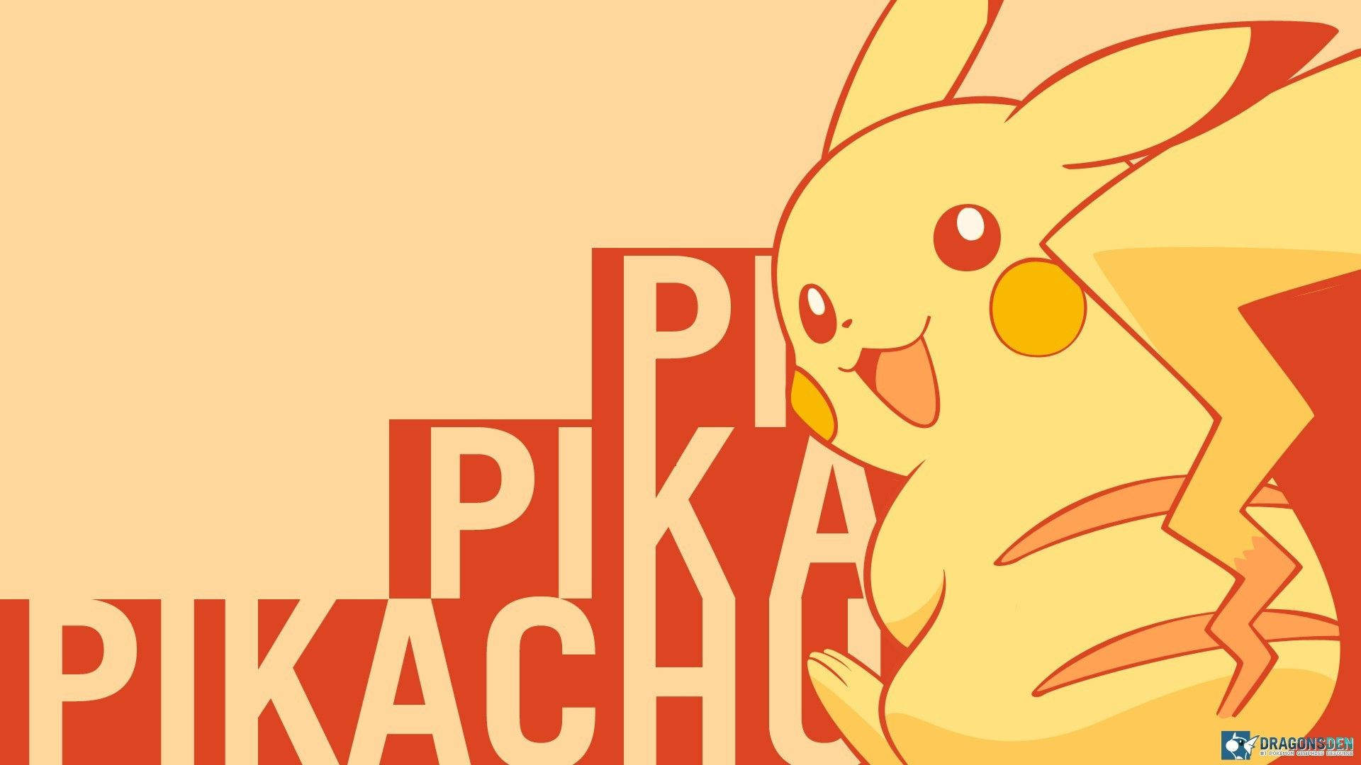 Pikachu-taustakuva vaaleankeltaisella retrotyylillä ja tunnuslauseella Pika, Pika, Pikachu.