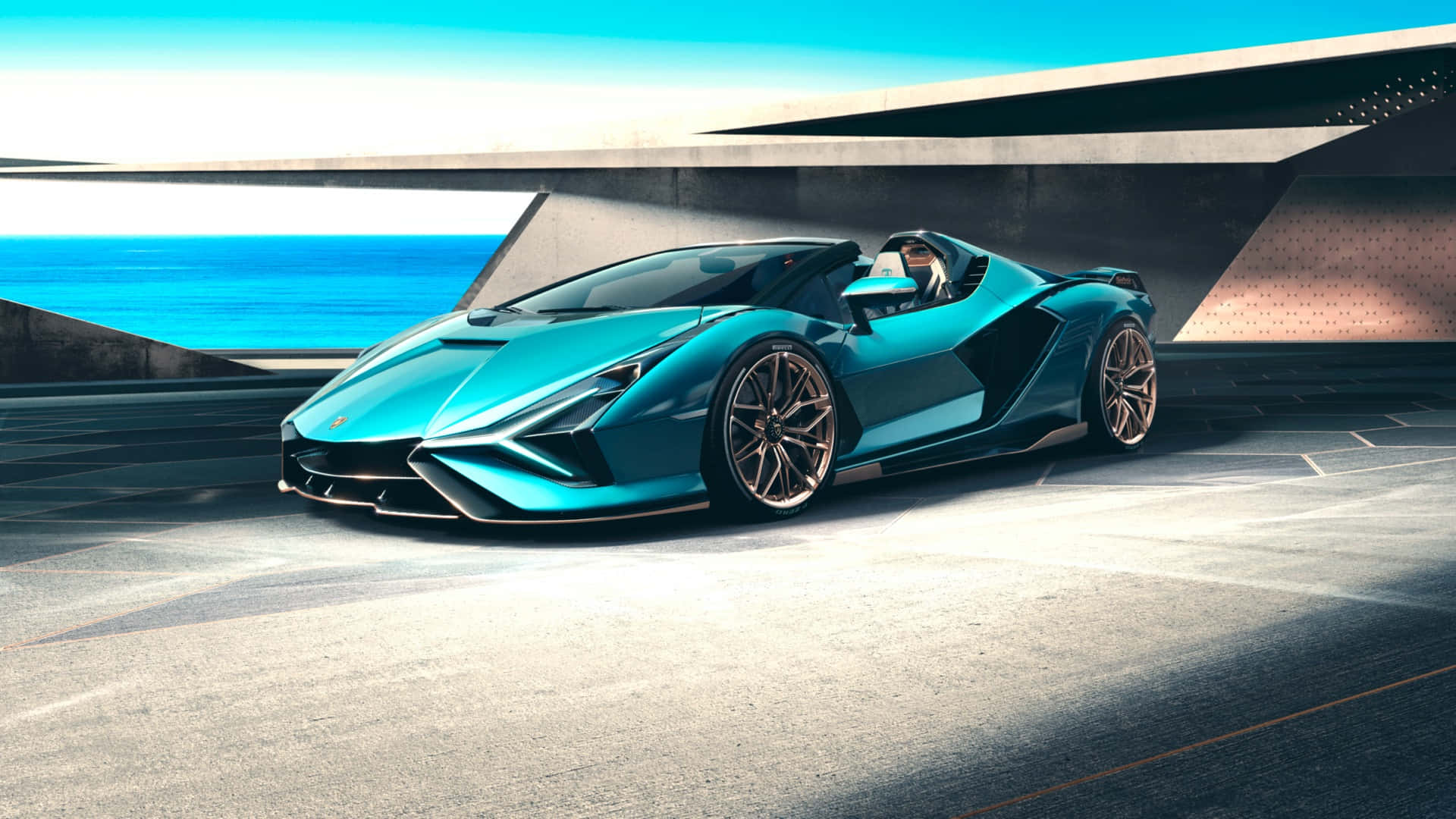 Lamborghini Huracan pysäköitynä rakennuksen edessä Taustakuvat