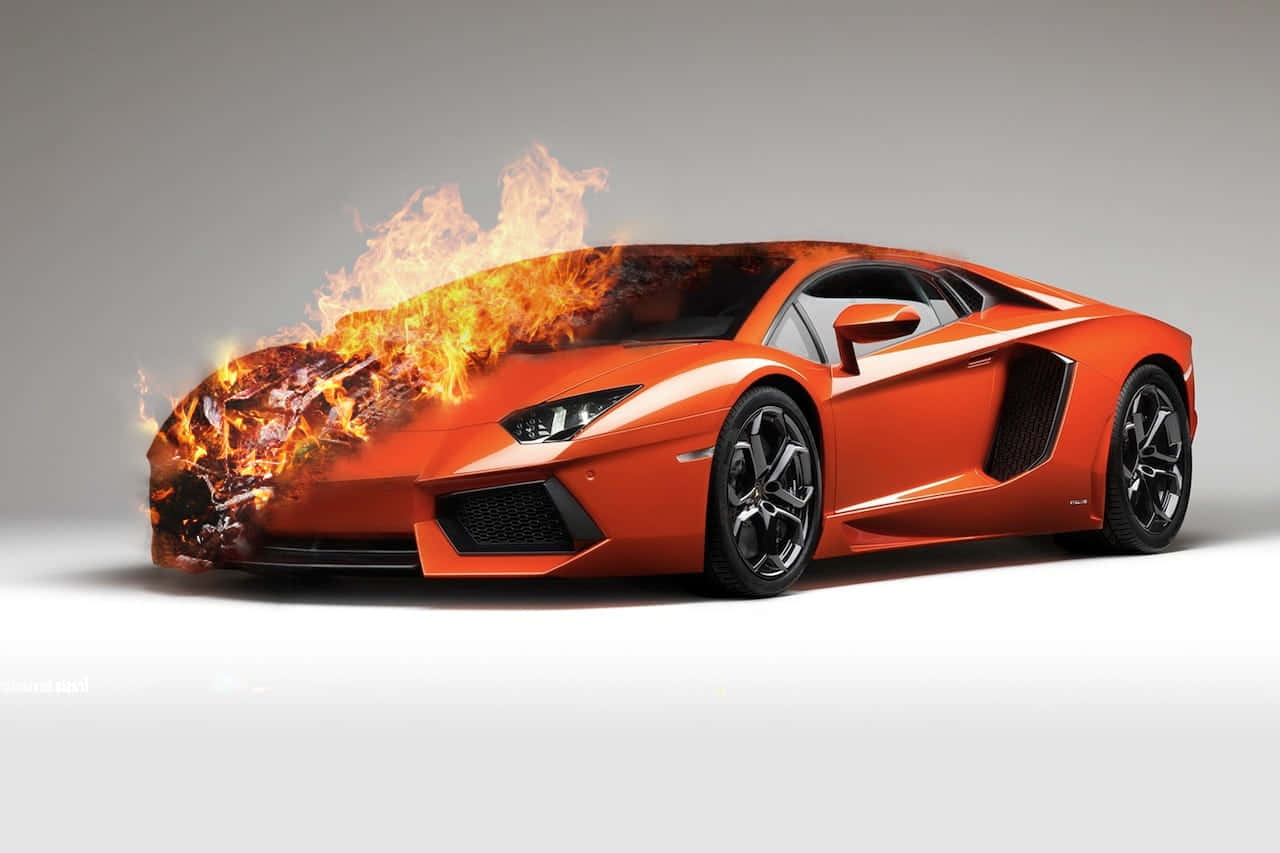 Lamborghini liekeissä oranssi auto Taustakuvat