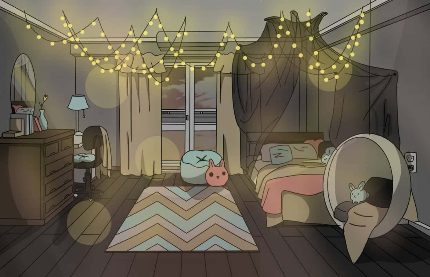 Lämminhenkinen mutta eloisa anime-henkinen huone Taustakuvat