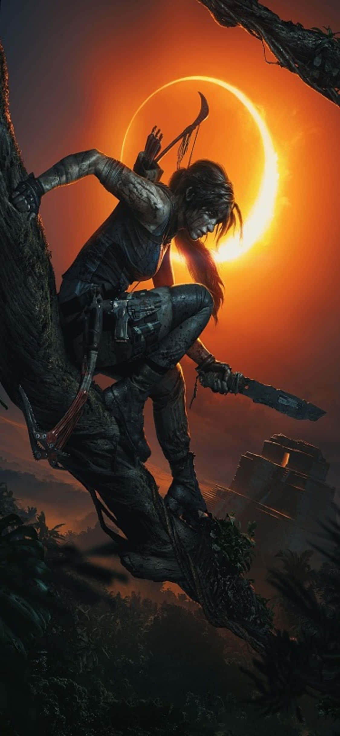 Lara Croft kohotetulla veitsellä | Shadow of the Tomb Raider Taustakuvat