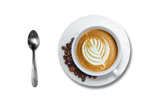 Latte Art kahvipapuja lusikalla mustalla taustalla Taustakuvat