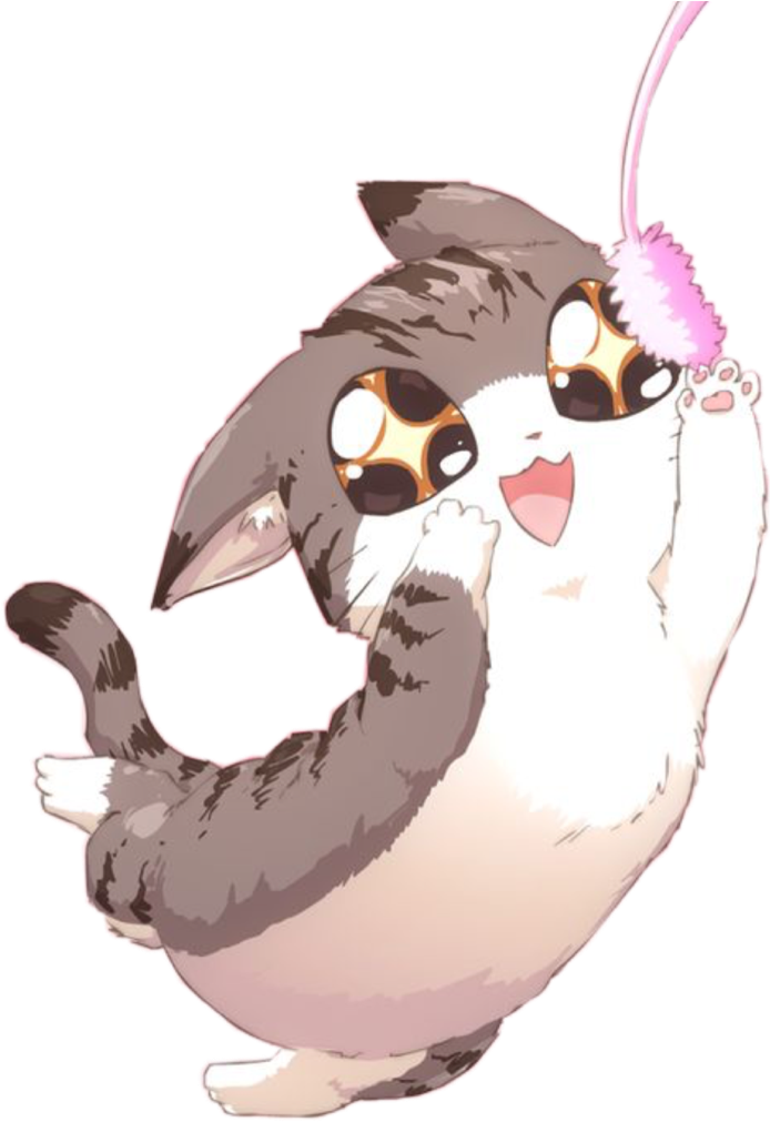 Leikkisä kawaii-kissa leikkimässä höyhenlelulla.PNG Taustakuvat