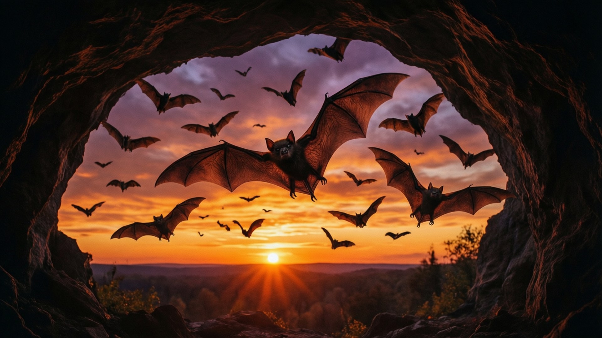 Lepakot auringonlaskussa Taustakuvat