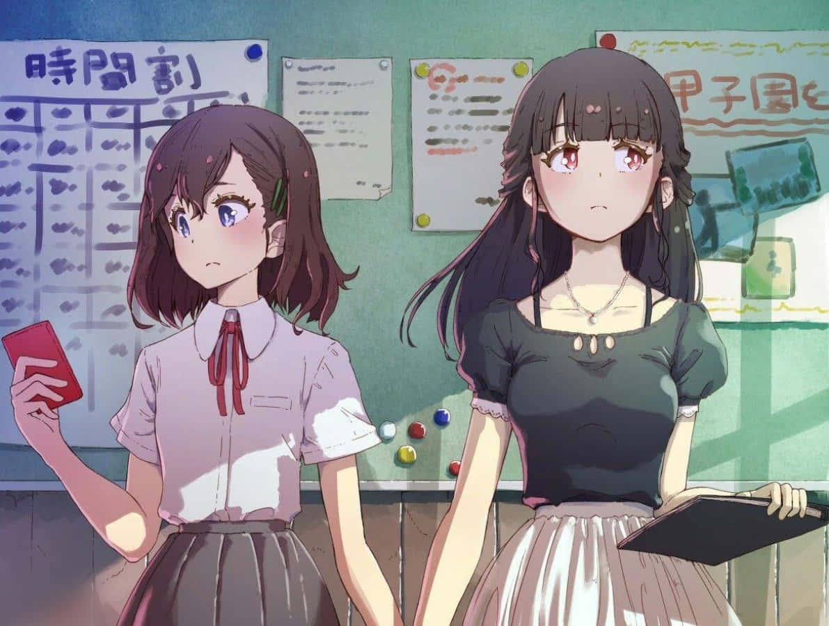 Lesboanime koulutyttö luokkahuoneessa Taustakuvat