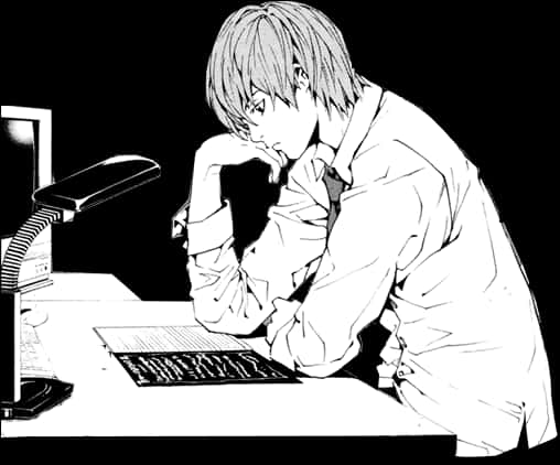 Light Yagami mietteliäänä työpöydän äärellä Taustakuvat