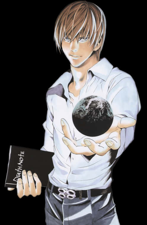 Light Yagami pitelemässä Death Notea ja maapalloa Taustakuvat